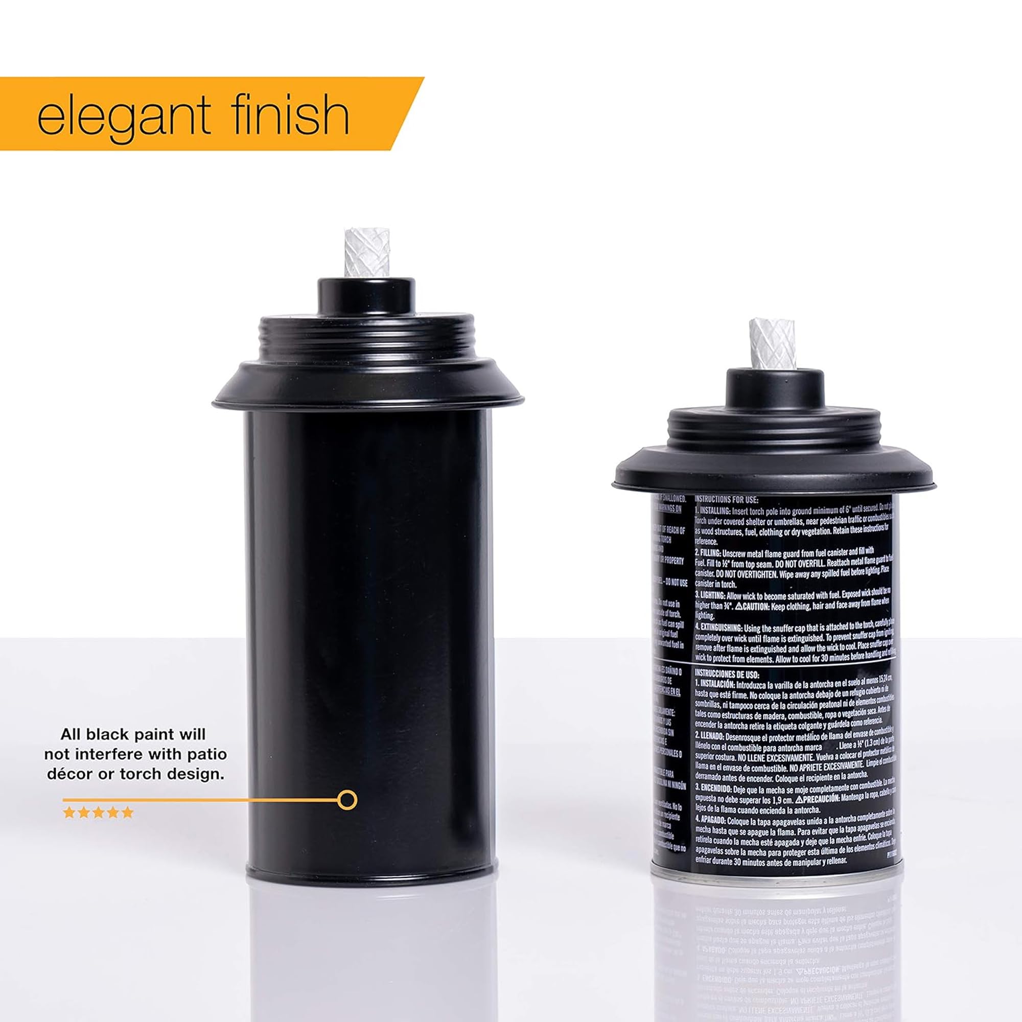 Backyadda Torch Replacement Canisters (16 oz). Compatible with Tiki Torches. Easy Fill Opening. 6-Pack Standard Metal (with Caps