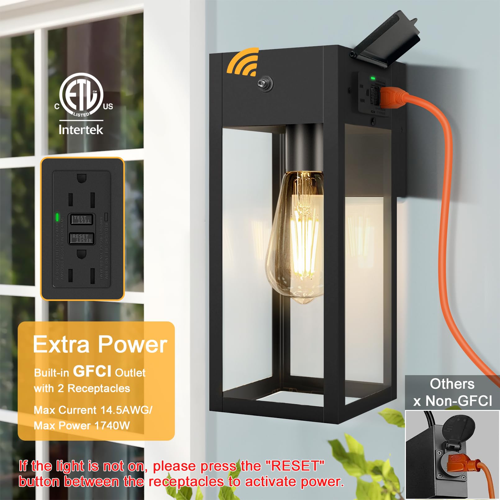 Oykyohei Dusk To Dawn Outdoor Light Fixtures Wall Mount, Outdoor Porch Lights With Gfci Outlet, Dusk To Dawn Outdoor Lighting Fo