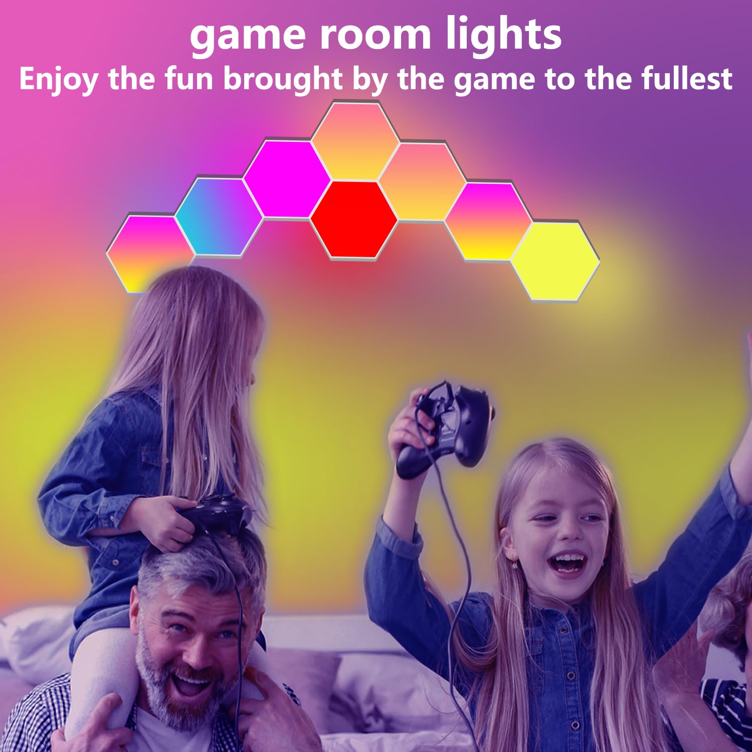 Zwzasm Rgb Hexagon Wall Lights, 12 Pack Smart Led Panel Lights With App & Remote, Music Sync, Diy Shapes For Living Room, Bedroo