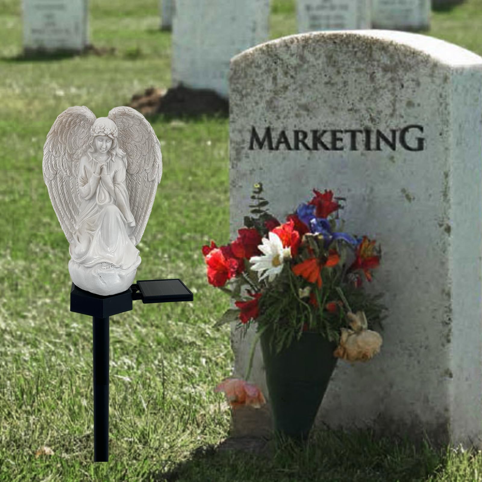 Laiamer Solar Garden Angel Lights, Waterproof Outdoor Garden Angels Statue Decorations Angel Solar Lights For Cemetery Gravesite