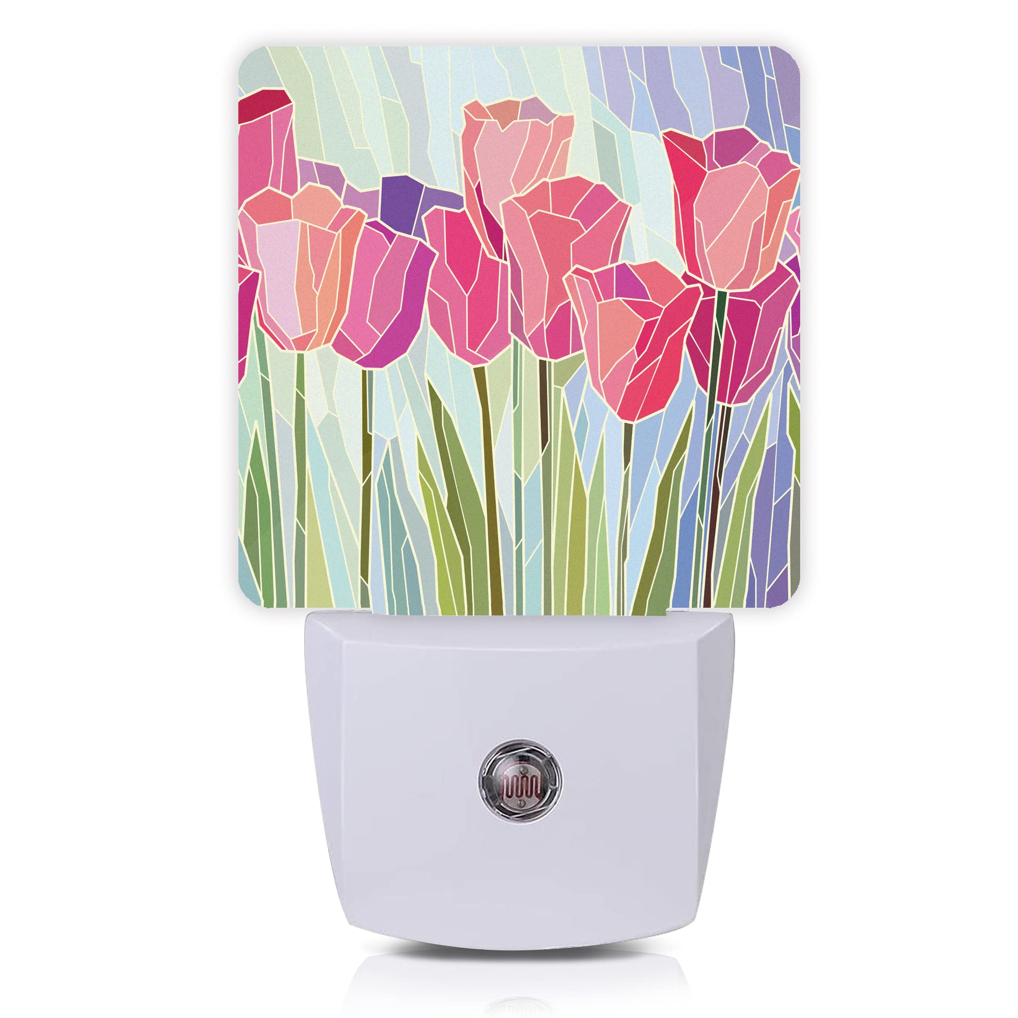 Smoaffly LED Night Light Plug-in Pink Tulip Flowers Auto Sensor Dusk-to-Dawn Lamp for Nursery and Kids
