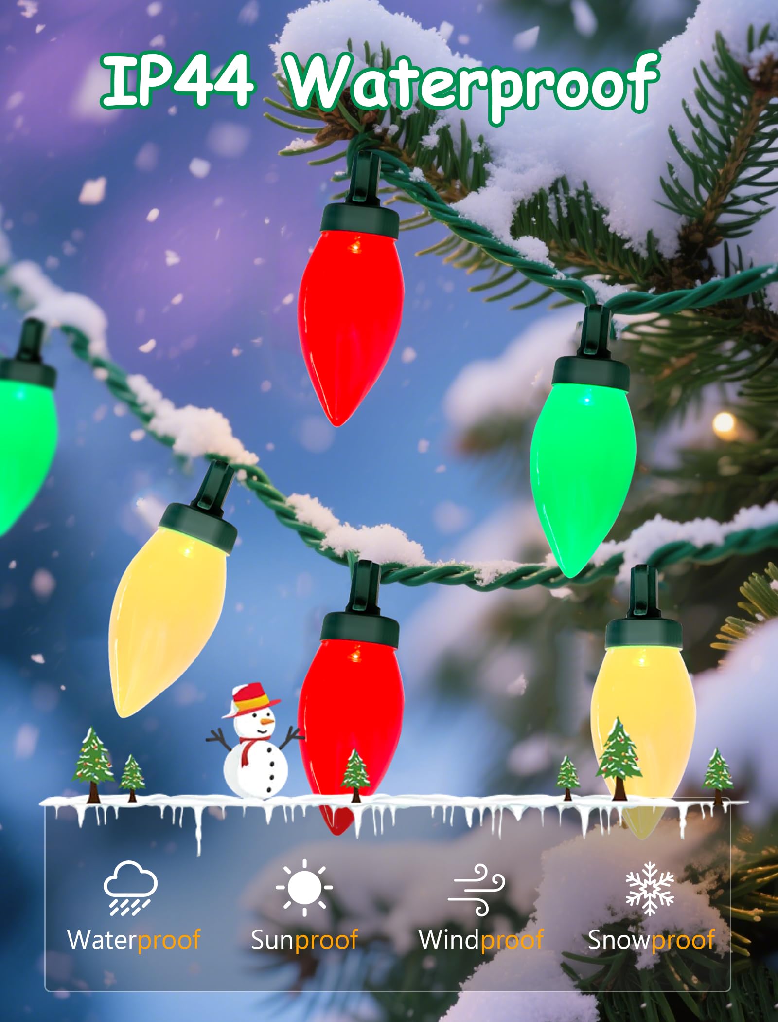 GOOTHY 26FT C9 Christmas String Lights - 50 LED Bulbs, Waterproof, Red/Green/White Outdoor Decor for Tree, Patio, Party, Garden