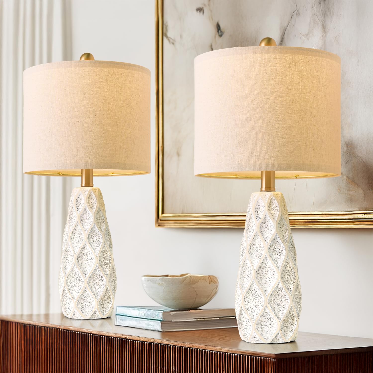 20.75 Small Table Lamps for Living Room Bedroom Lamps Set of 2 Ceramic Modern Boho Bedside Lamps Night Stands Farmhouse Vintage Nightstand Lamp Reading Light Home Office Dorm Desk Deco Gifts  White