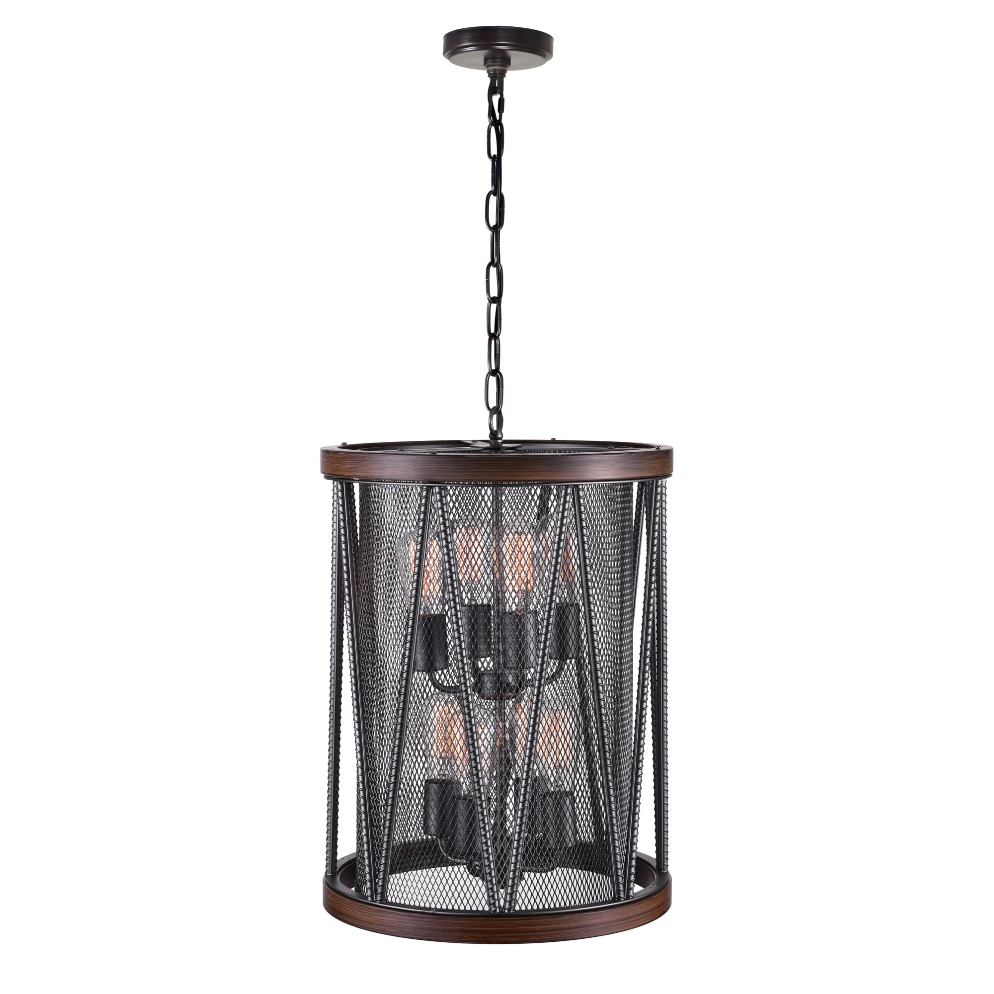 Cwi Lighting Pewter 8-Light Metal Drum Shade Chandelier - Farmhouse Style