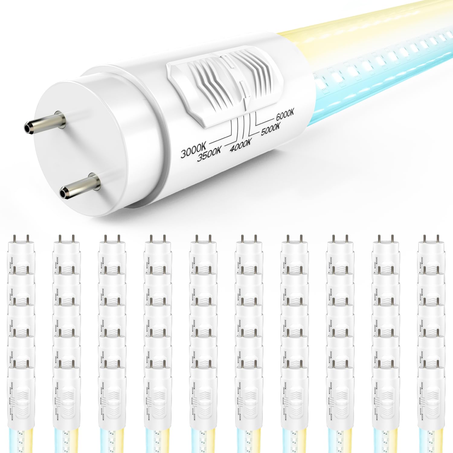 Sunco 50 Pack T8 LED Bulbs 4 Foot, LED Fluorescent Tube Replacement, 4ft LED Tube Light, Ballast Bypass, 18W, 2200 LM, Selectabl