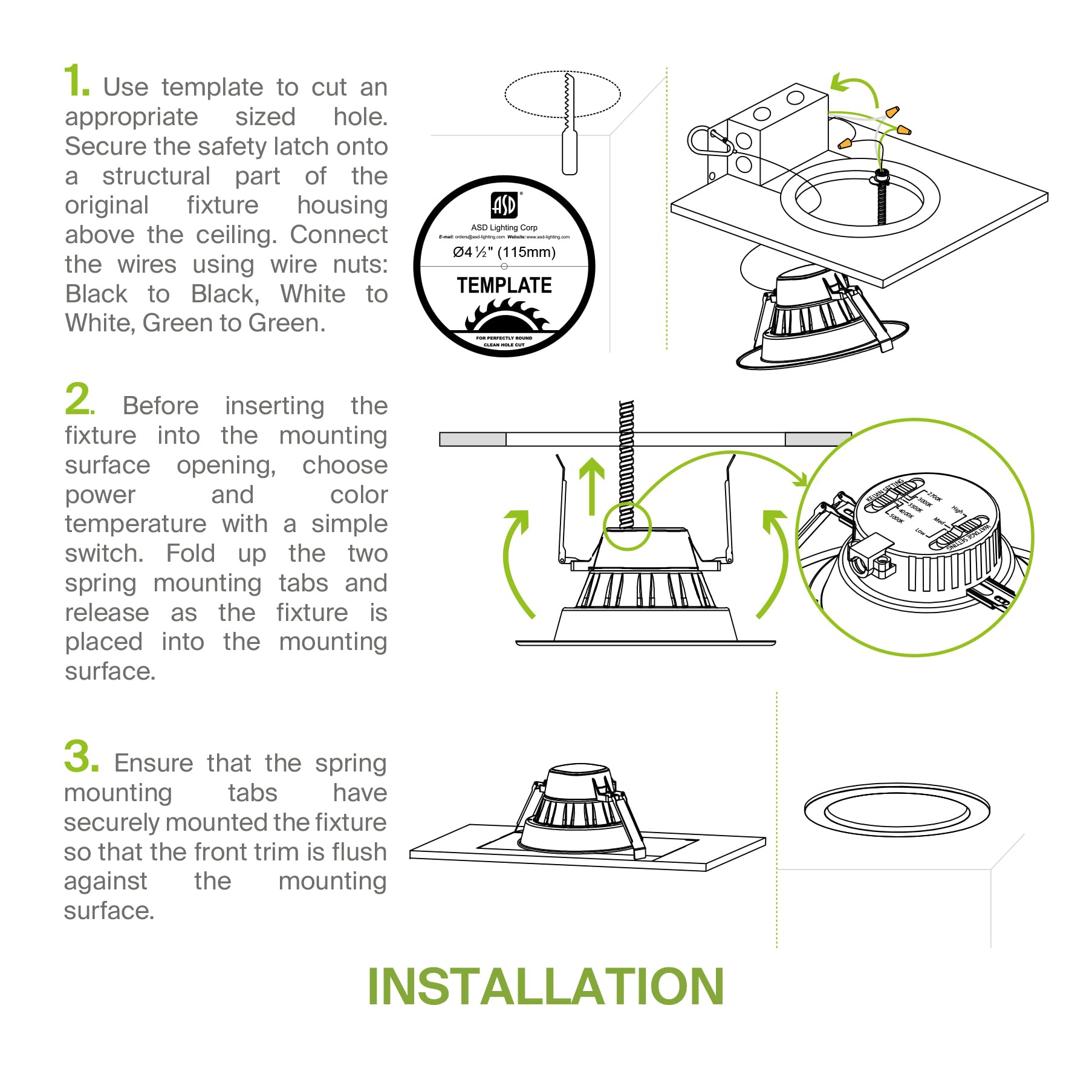 Asd 4 Inch Commercial Canless Led Downlight  Power Adjustable 7/10/13W Lighting  Round Dimmable Recessed Ceiling Light Fixture  5 Color Temperatures 2700K-5000K  120-277V Ic Rated Ul & Energy Star