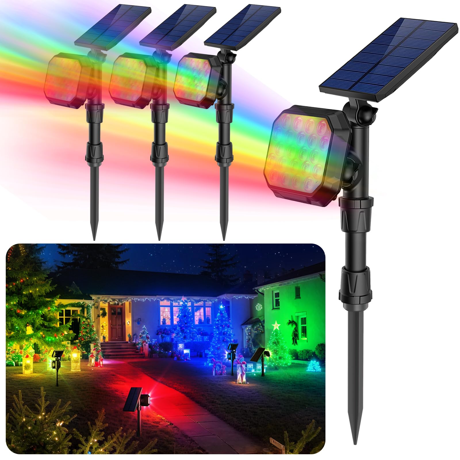 ROSHWEY Solar Spot Lights - Waterproof Colored Landscape Lighting, 4 Pack, ABS Plastic, Model RY-22