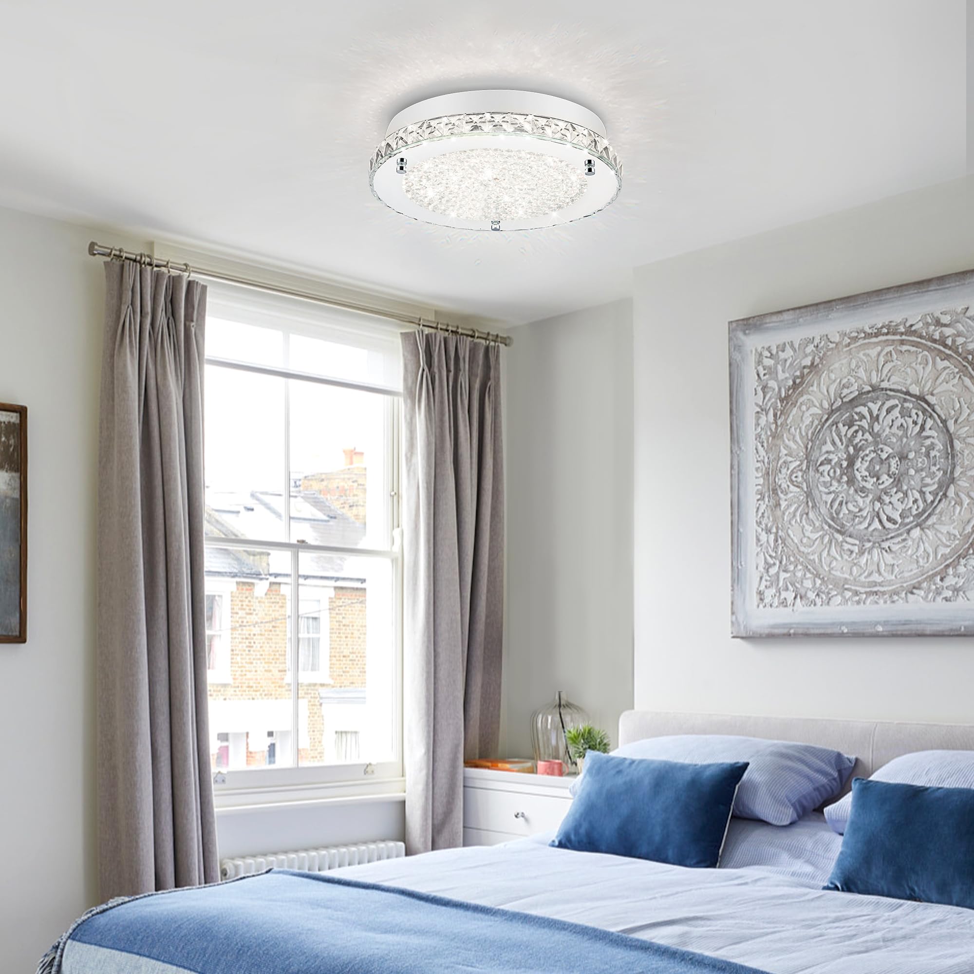 Lzawvm Crystal Ceiling Light Fixture LED Dimmable 24W 13 Inch Glass 4000K for Kitchen Bedroom Bathroom Living Room