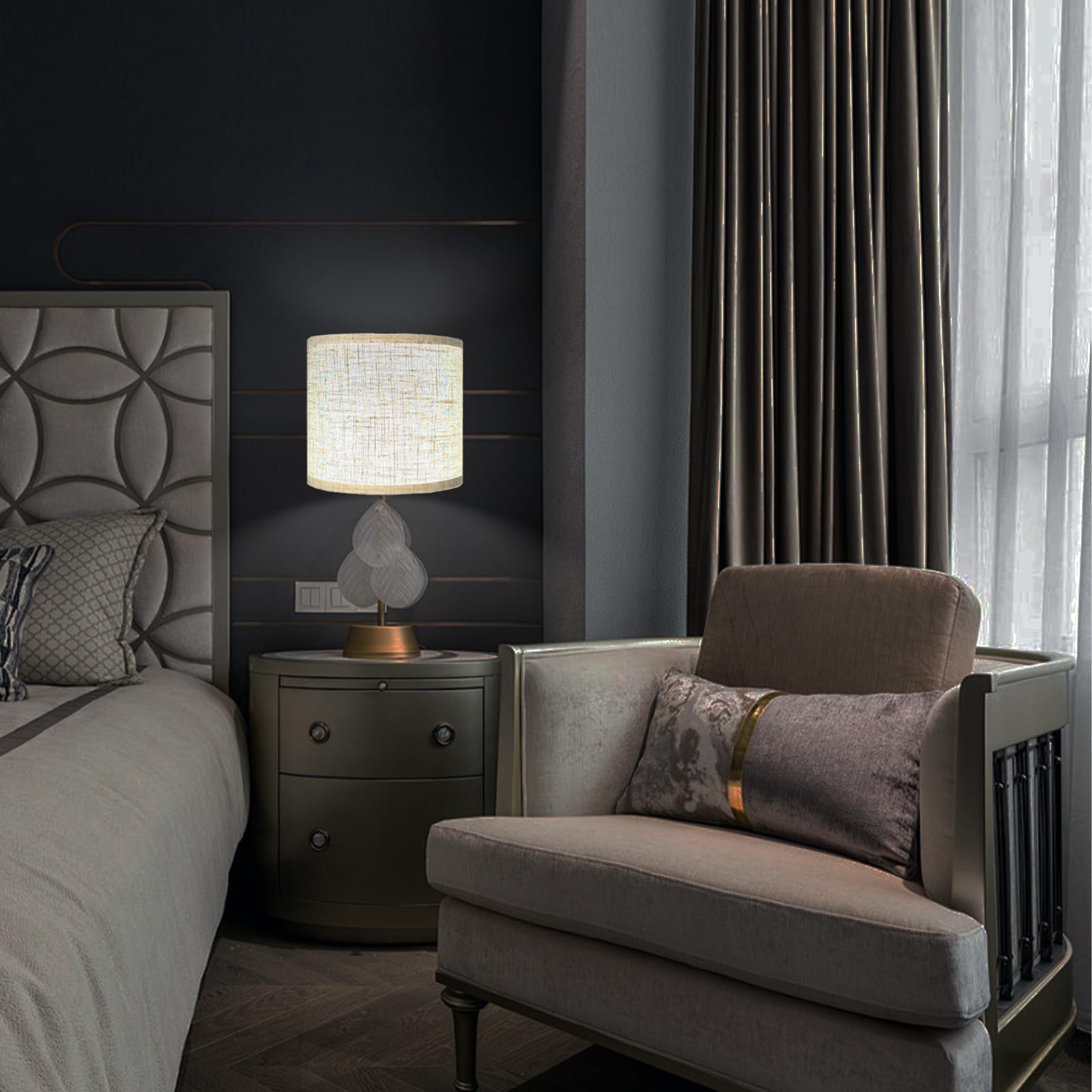 Glveaoui Beige Drum Lampshades Set of 2, 11.02 x 10.24 Natural Linen Handcrafted Lighting Decor