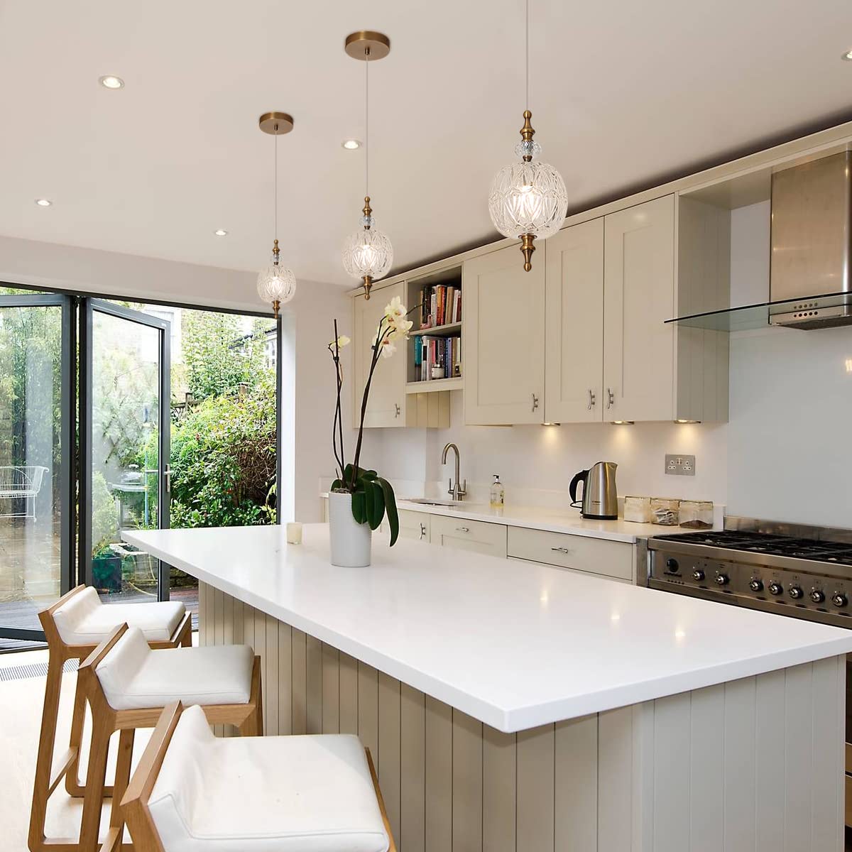 Tlolgt Antique Delicate Decorative Pattern Glass Ceiling Pendant Lighting Adjustable Mini Pendant Light For Kitchen Island Dinin