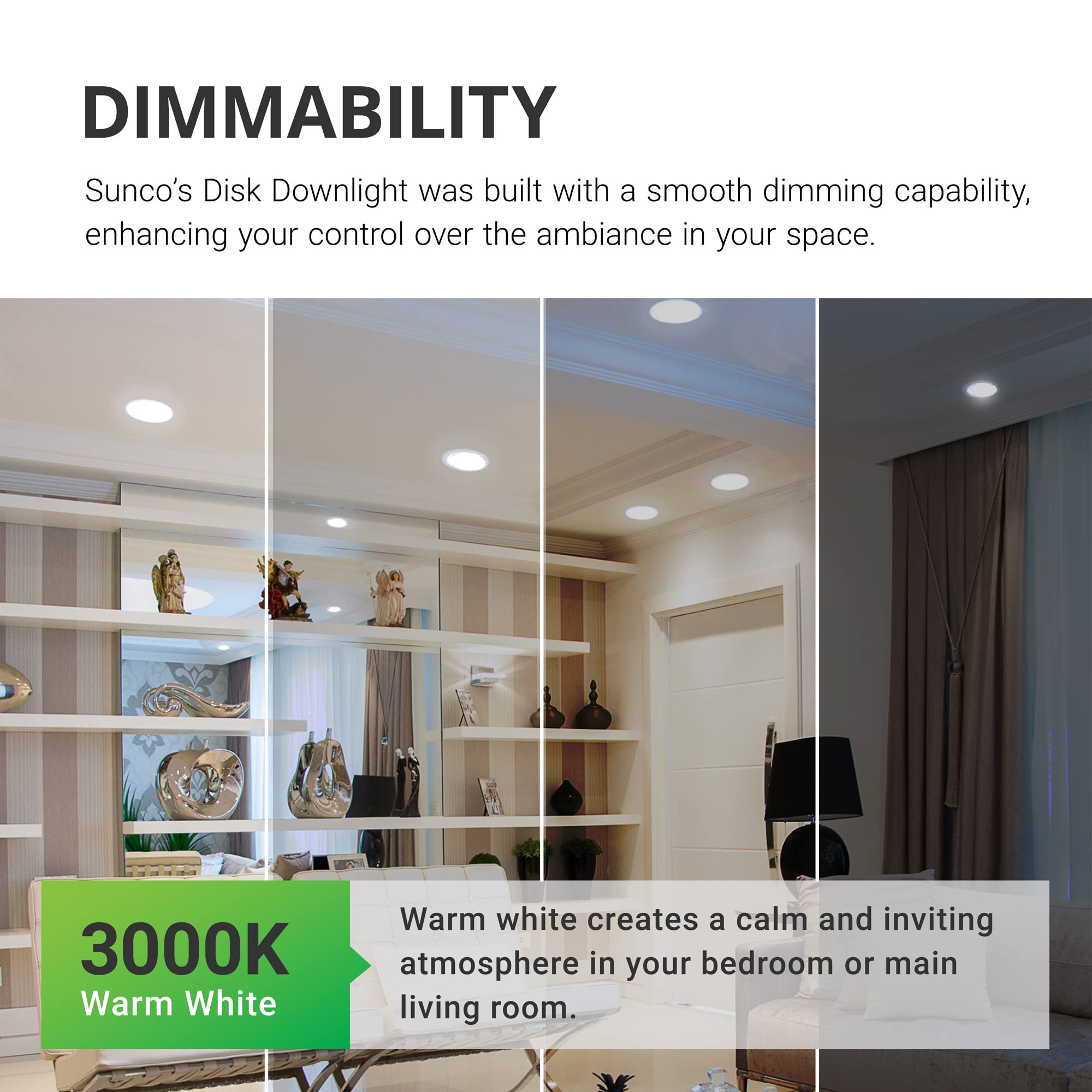 Sunco 96 Pack 5/6” Led Disk Lights Flush Mount Ceiling Light Fixture Recessed 3000K Warm White, 100W Equivalent 15W, 1050Lm, Dimmable Low Profile Surface Mount Etl & Energy Star Listed