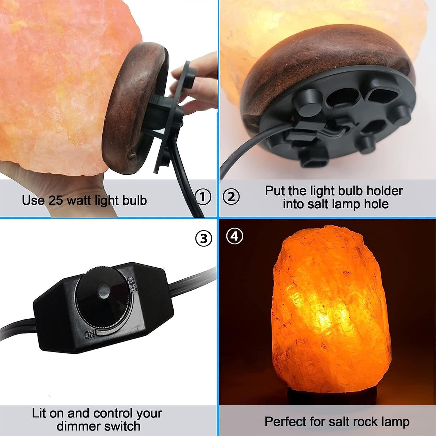Himalayan Salt Lamp Cord, With Dimmer Switch ,Christmas Bulb,Salt Lamp Cord With Dimmer Control And Base Assembly,5 Feet ,E12 Ba