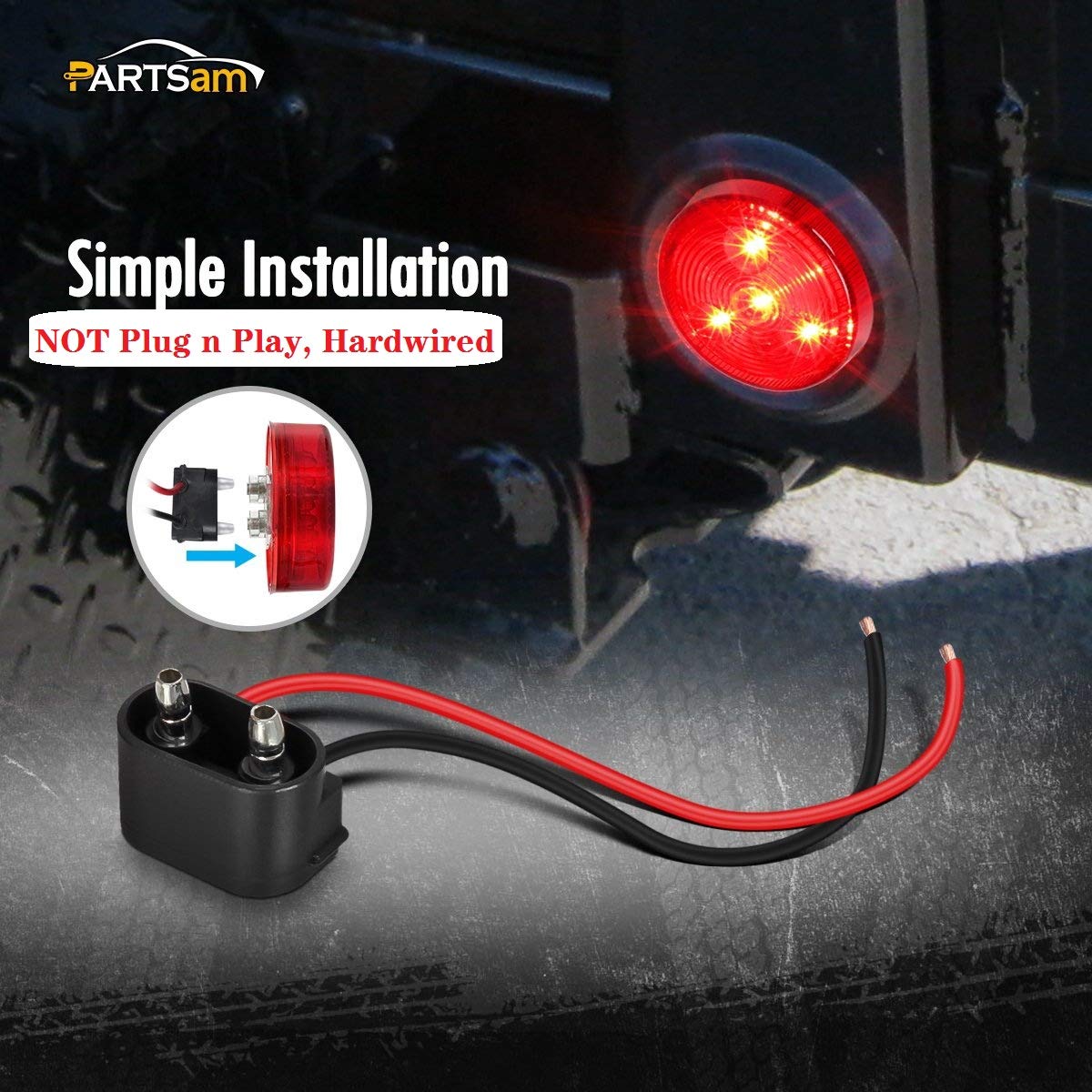 Partsam 10Pack 2" 4LED Round Trailer Side Marker Light, Amber/Red, DOT Approved, IP67 Waterproof, Flush Mount, Model 13