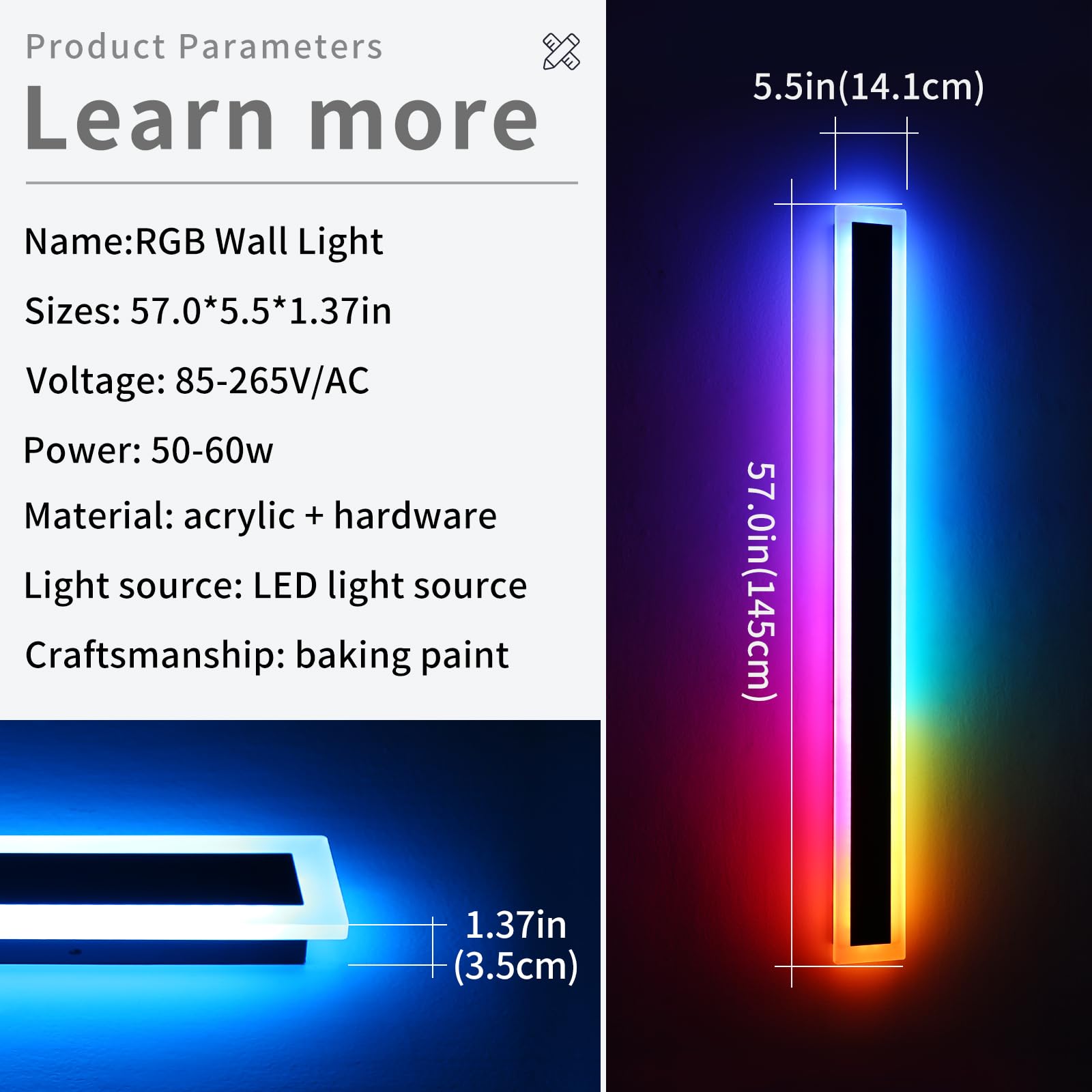 Widened 2 Pack Modern Exterior Lighting Fixtures, 57Inch Rgb Dimmable Outdoor Wall Sconces, 10 Colors, 5 Modes, Ip65 Waterproof,