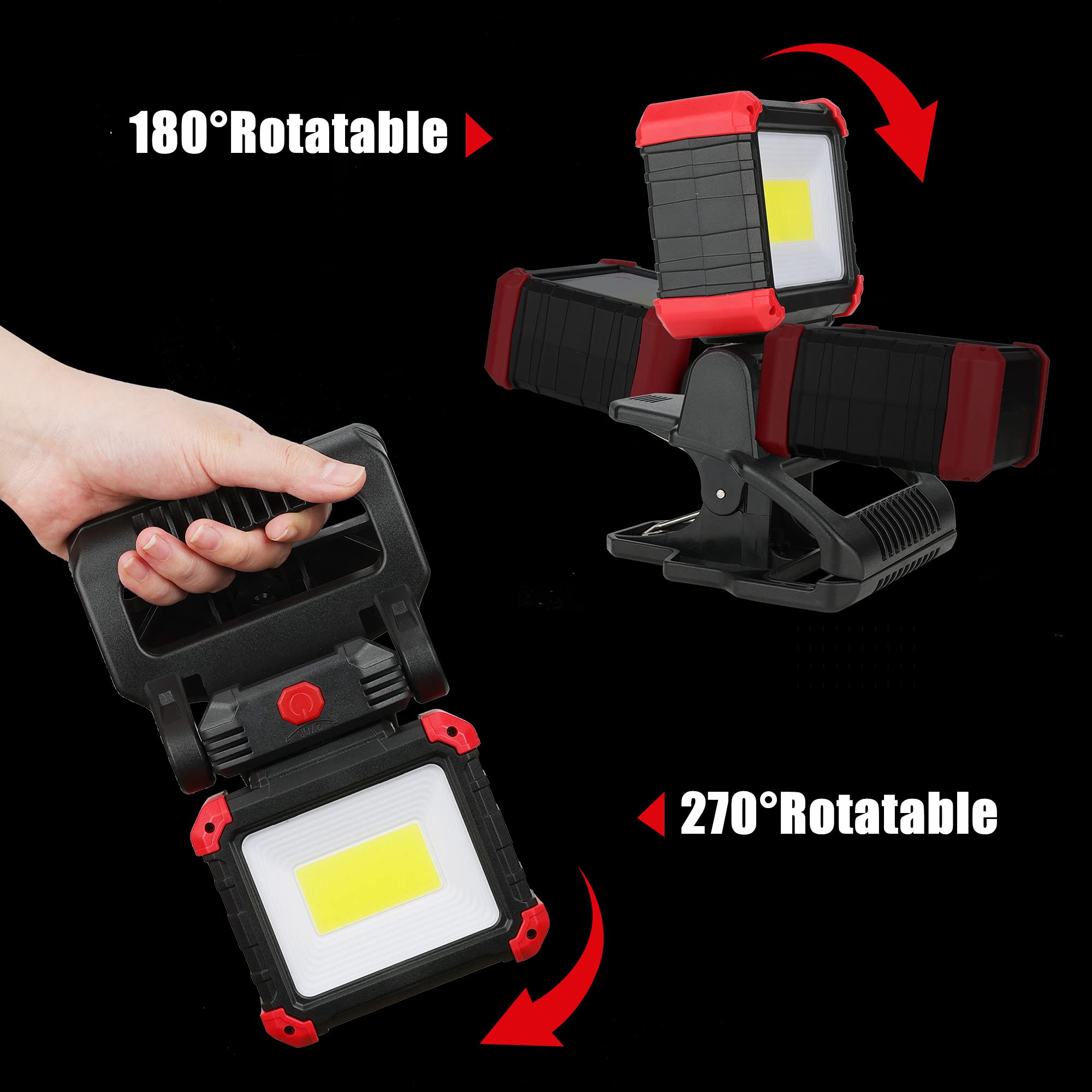 EASYMAXX LED Rechargeable Work Light - 2100LM COB Magnetic Clip, 270° Rotating, Portable Clamp Light for Boats & Car Repairs, Red