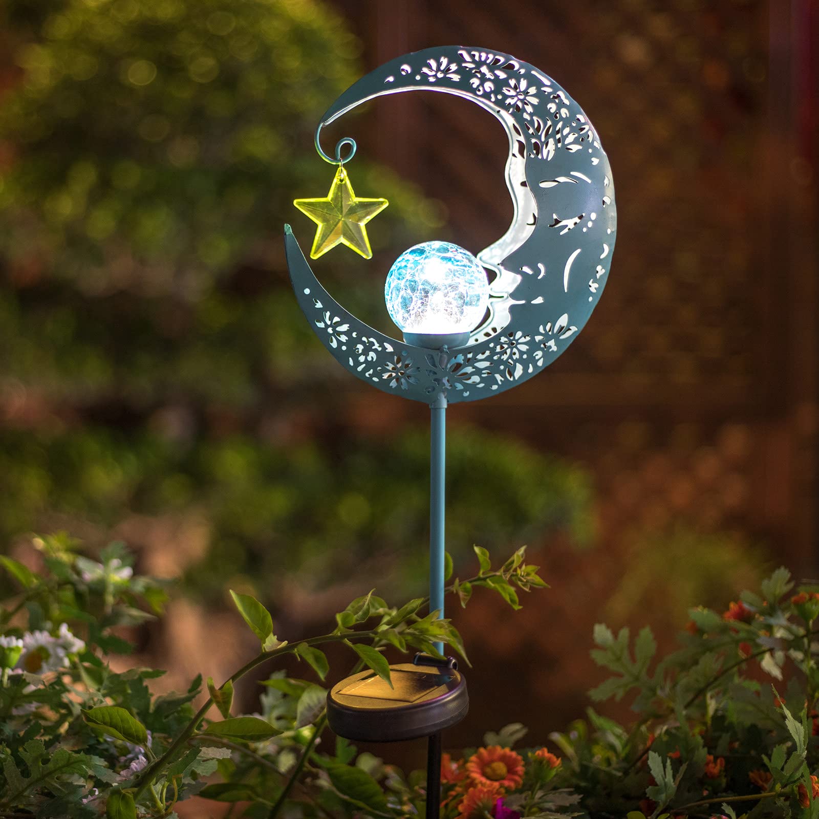 Hapjoy Blue Outdoor Solar Lights - Waterproof Crackle Glass Globe Stake For Garden Decor