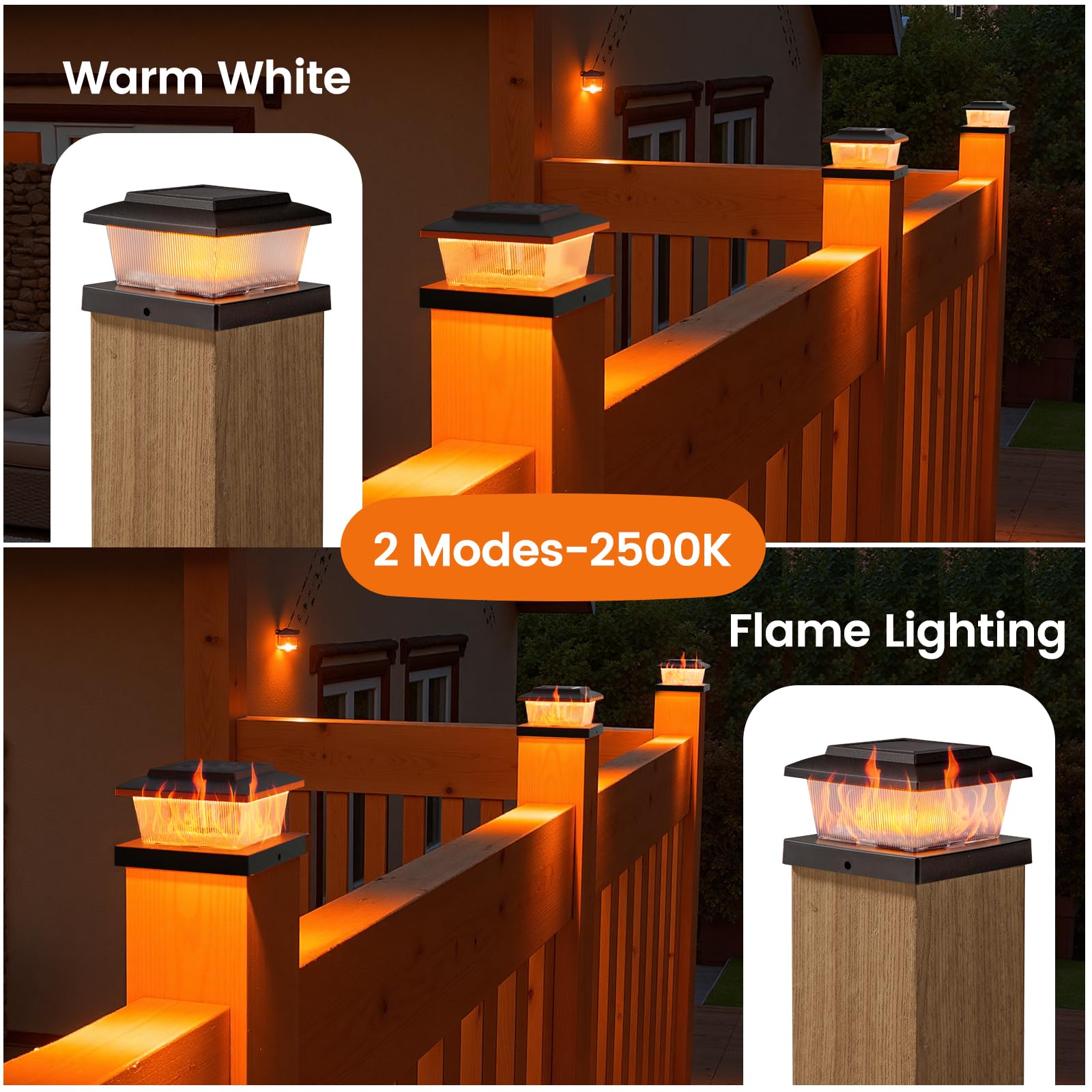 Aponuo Fence Post Solar Lights, Warm White & Flickering Flame Modes, Waterproof Led Fence Post Lights For 4X4 Wood Vinyl Posts,