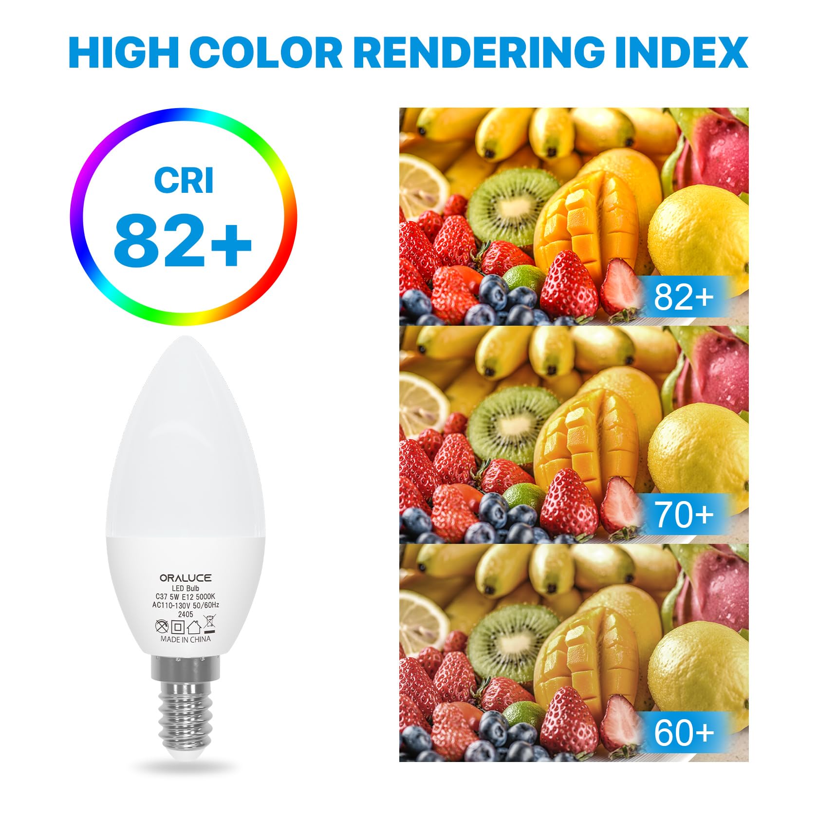 Oraluce E12 Led Bulb 40 Watt Equivalent, 5000K Daylight White Candelabra Led Light Bulbs Non-Dimmable, Chandelier Light Bulbs Ty