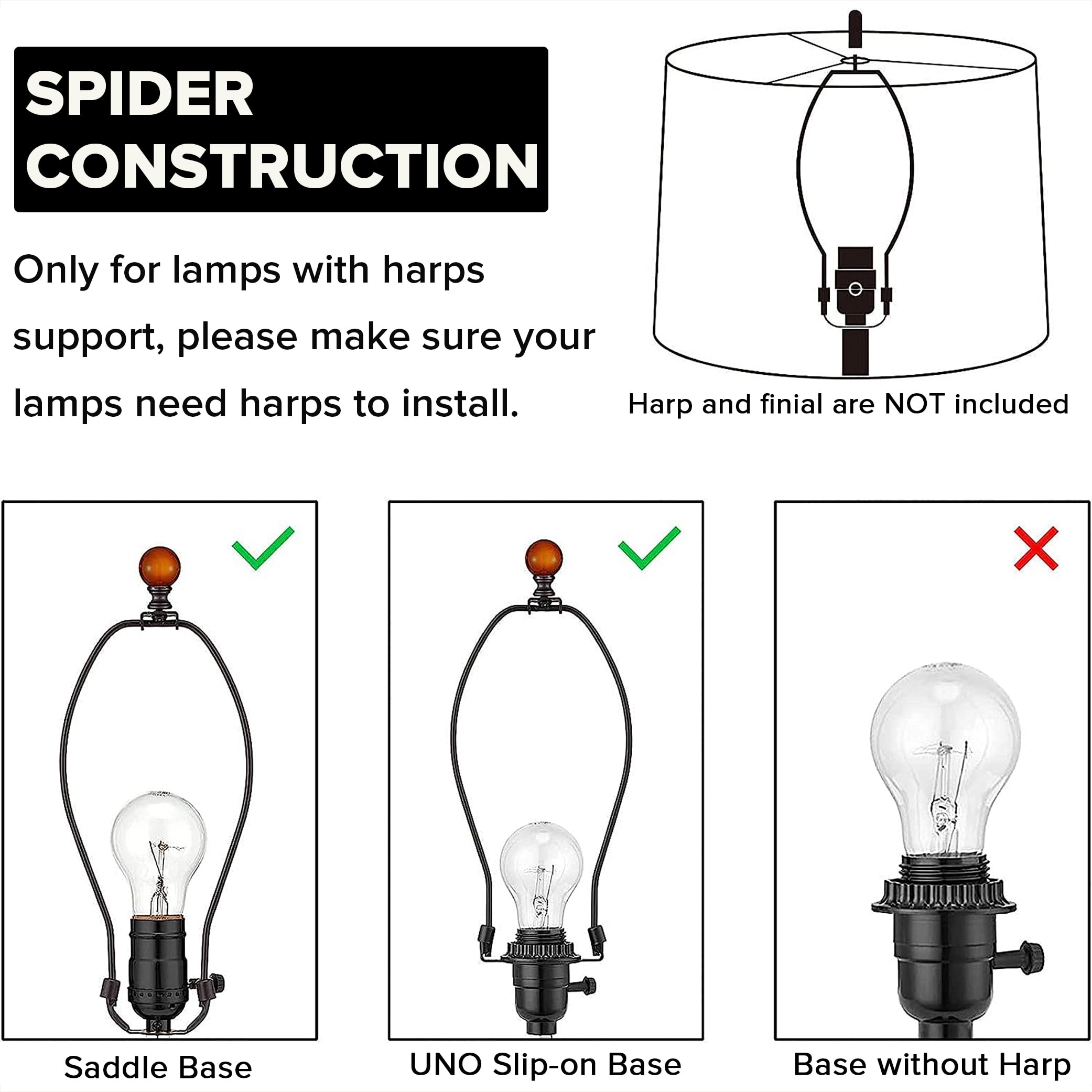 Jerhous Black Bell Lamp Shades Set Of 2 Medium Lampshade 6.7Top X 13Bottom X 10High(Spider) Traditional Lamp Shades For Ta