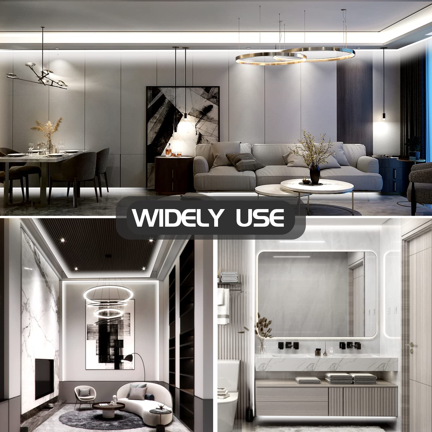 Guotong 50Ft Waterproof Led Strip Lights, 6000K Daylight White Ip44 Tape Light, 15M 12V Rope Light Strong 3M Adhesive, For Home,