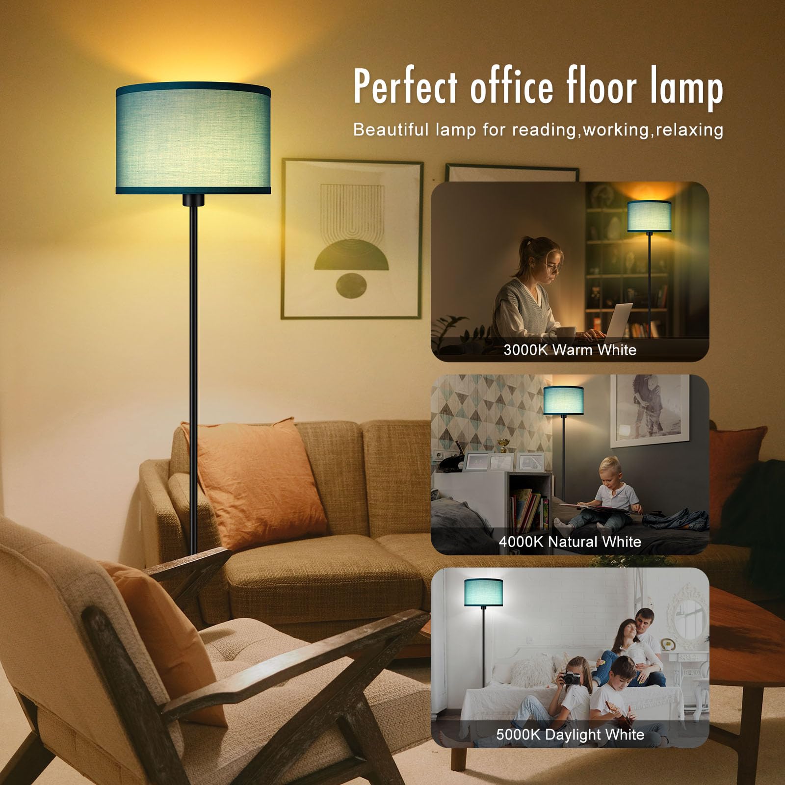 Floor Lamp  Standing Lamp  Modern Floor Lamps With Green Lampshades  Foot Switch  59  Tall  Bright Pole Lamps For Living Room  Bedroom  Office  Nightstand  Kids  Gift  Green Lamp (Without Bulb)
