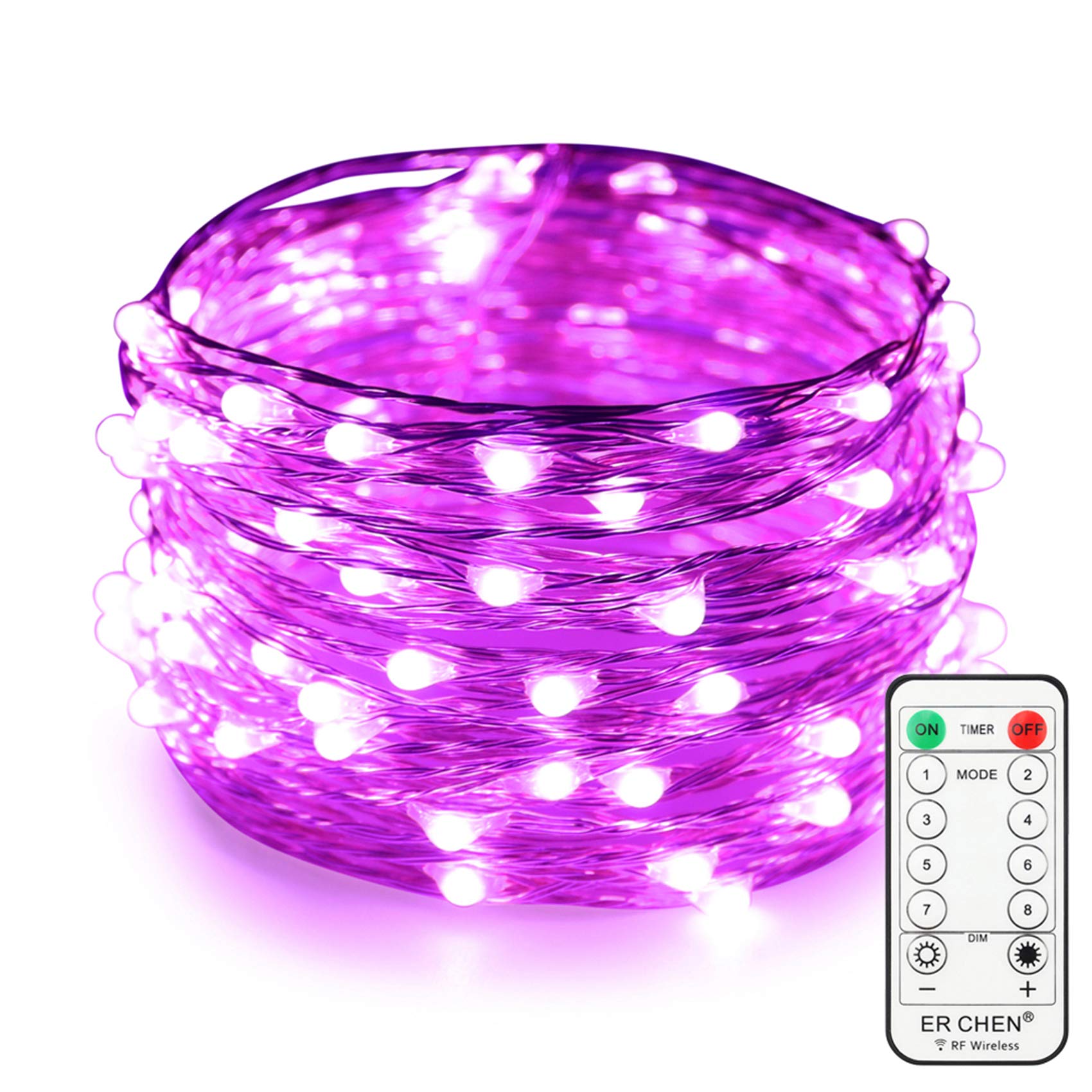 ER CHEN Purple Fairy Lights Plug In, 33ft 100 LED Starry String Lights Dimmable with Remote Control, Waterproof Copper Wire Chri