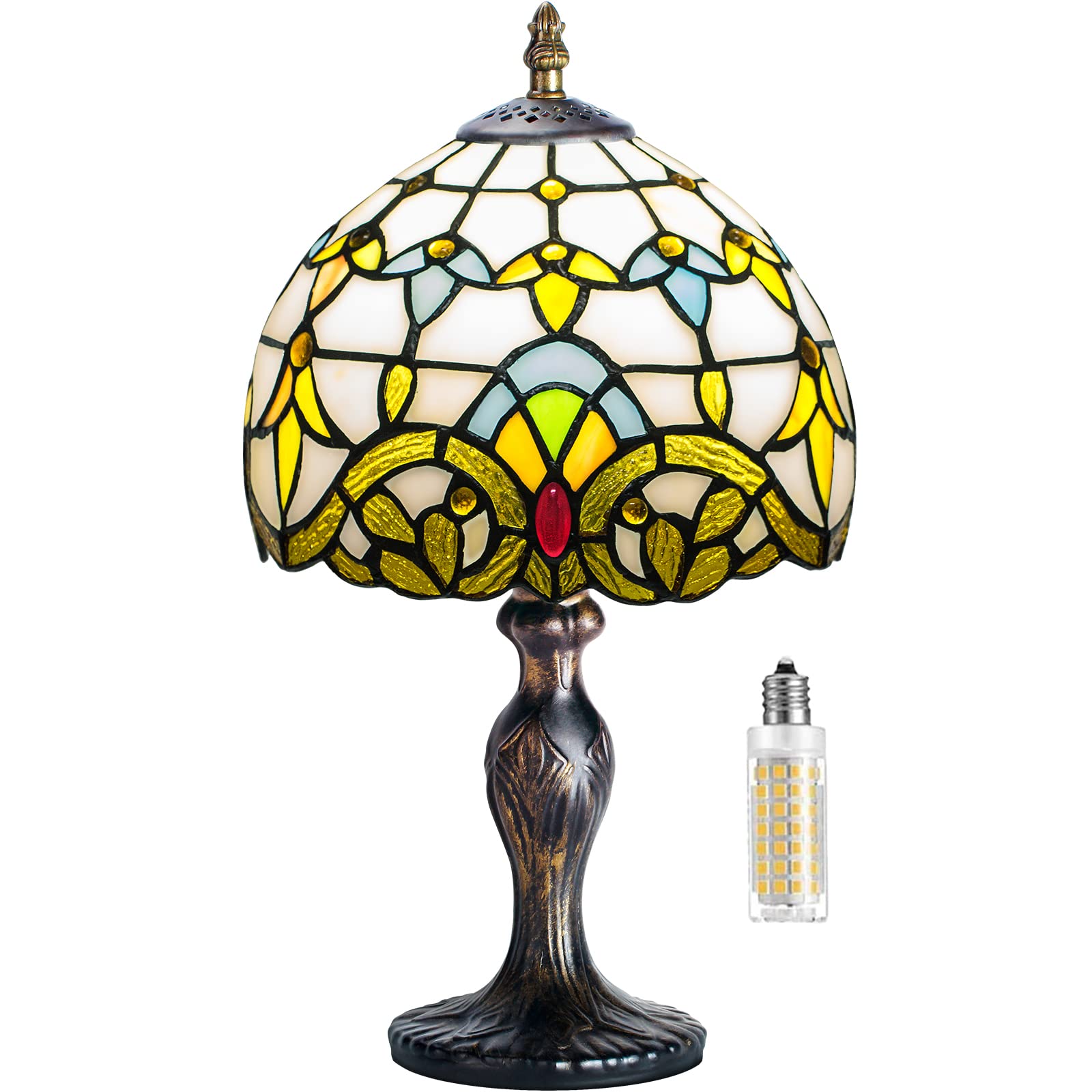MIAOKE Tiffany Table Lamp Stained Glass Crystal Bead Style Table Light, Handmade Desk Bedside Table Night Lamp, Antique Art Craf