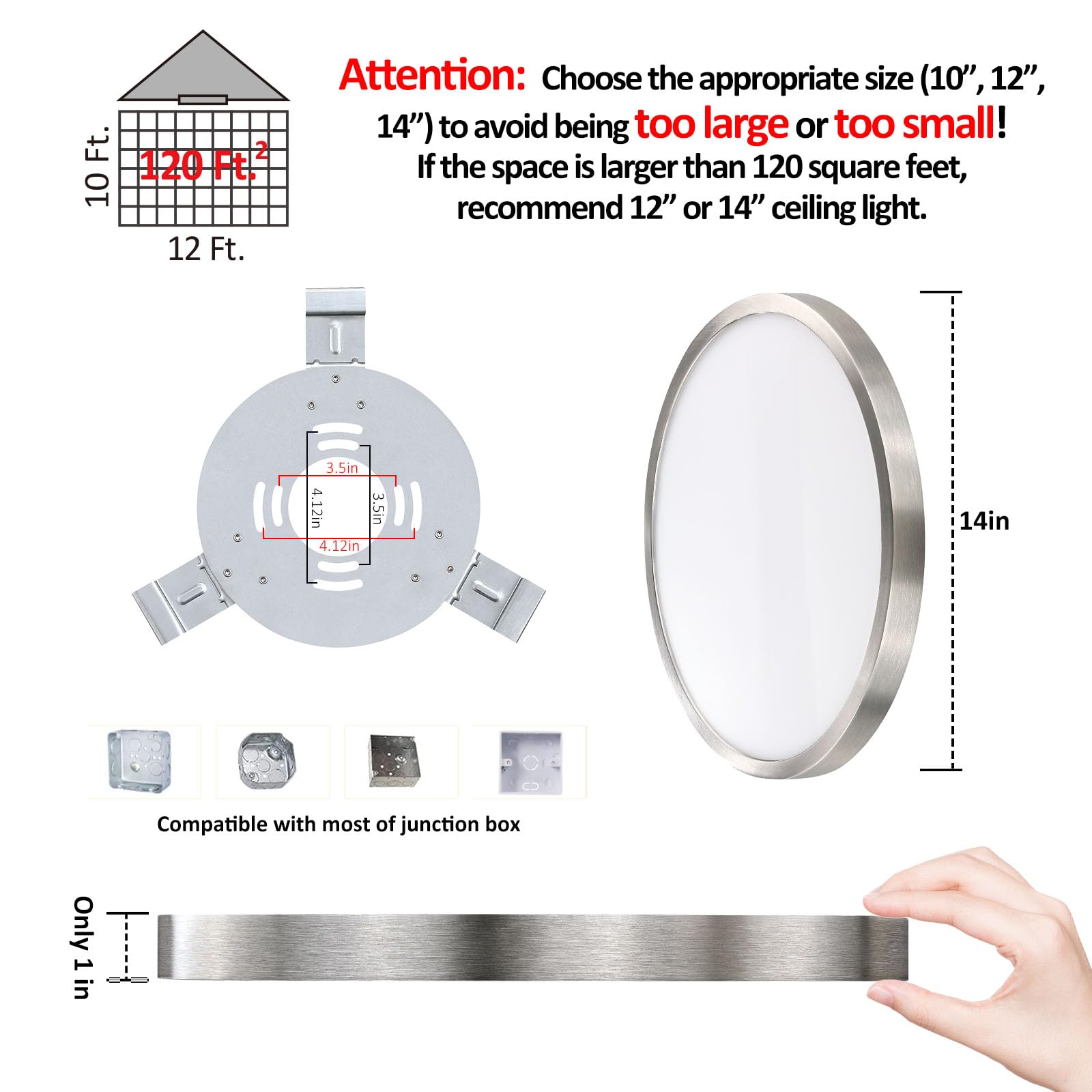 14 Inch Flush Mount Led Ceiling Light Fixture, Slim Dimmable Flush Mount Light For Kitchen, Metal And Glass Modern Ceiling Light