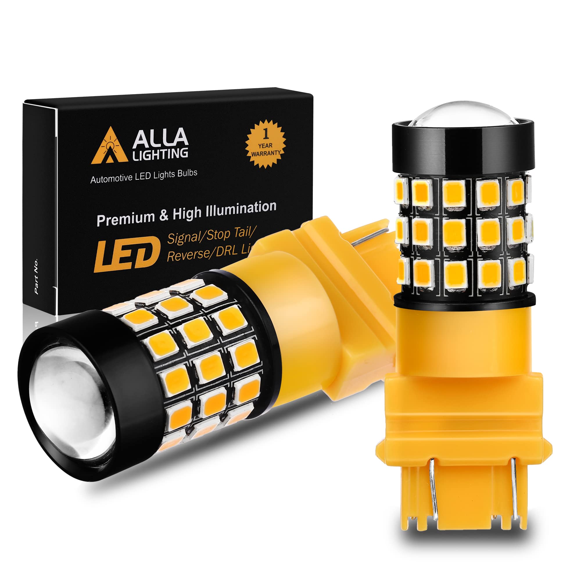 Alla Lighting T25 Wedge LED Bulbs Amber Yellow Turn Signal Lights 3156/3157/3457/4157 Model Alla-3157-2835-39Y