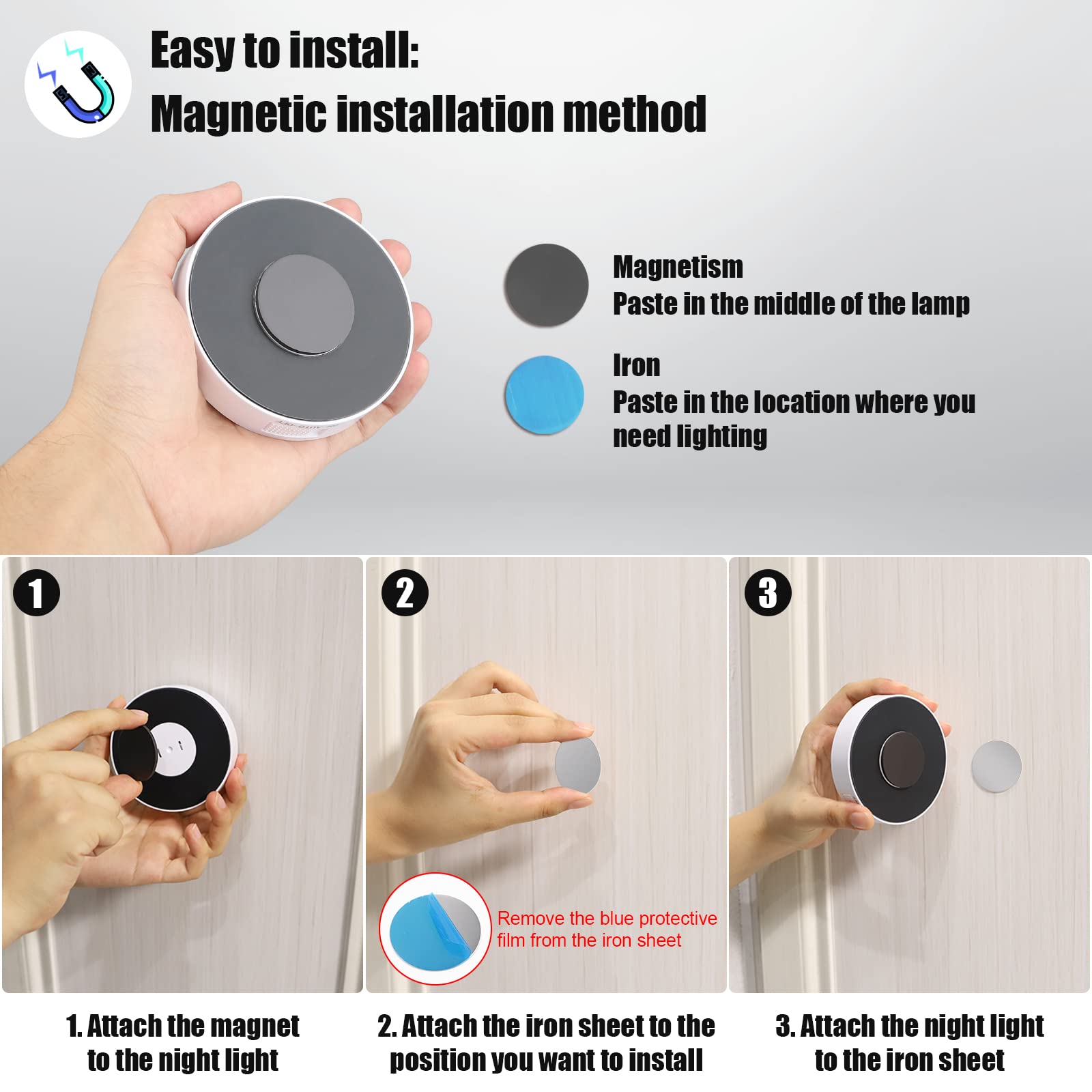 6 Pack Motion Sensor Light Indoor [8 Leds], Electight Night Light Usb Rechargeable, 400 Mah Battery & 3 Light Modes, Cordless Ma