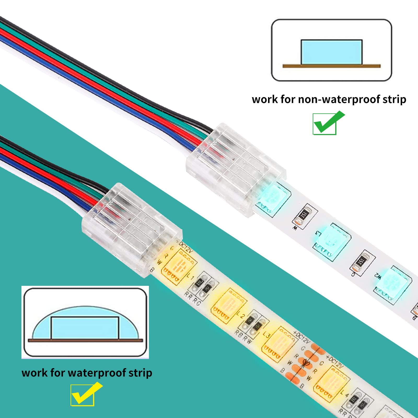 Homelylife 5 Pin Led Strip Connectors 12Mm Solderless 10 Pcs With 16.4Ft Extension Cable 5 Conductor For Waterproof Or Non-Water