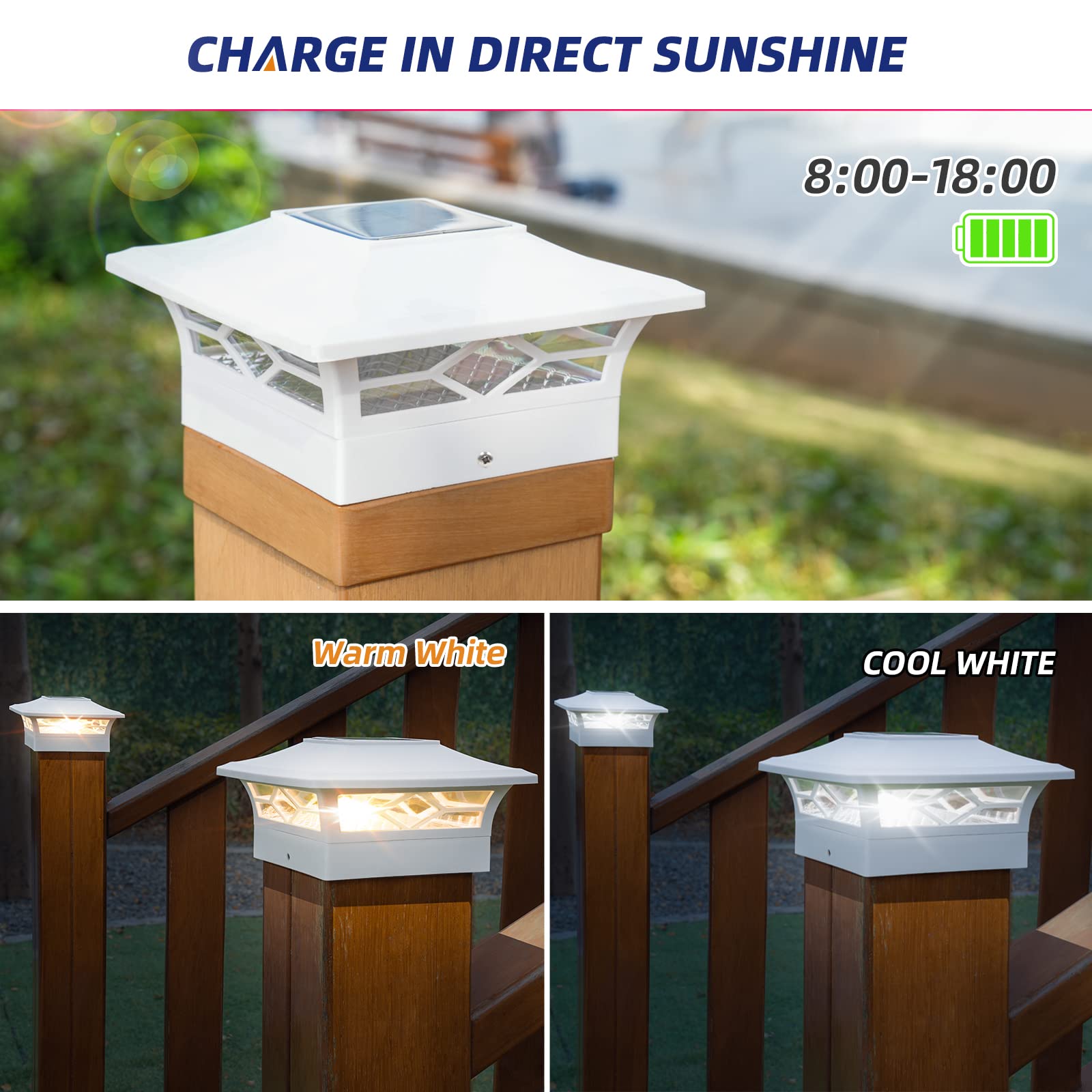 Aponuo 4X4 Post Solar Lights, 12 Pack, Waterproof, Auto On/Off, White, Model Tz13-W12