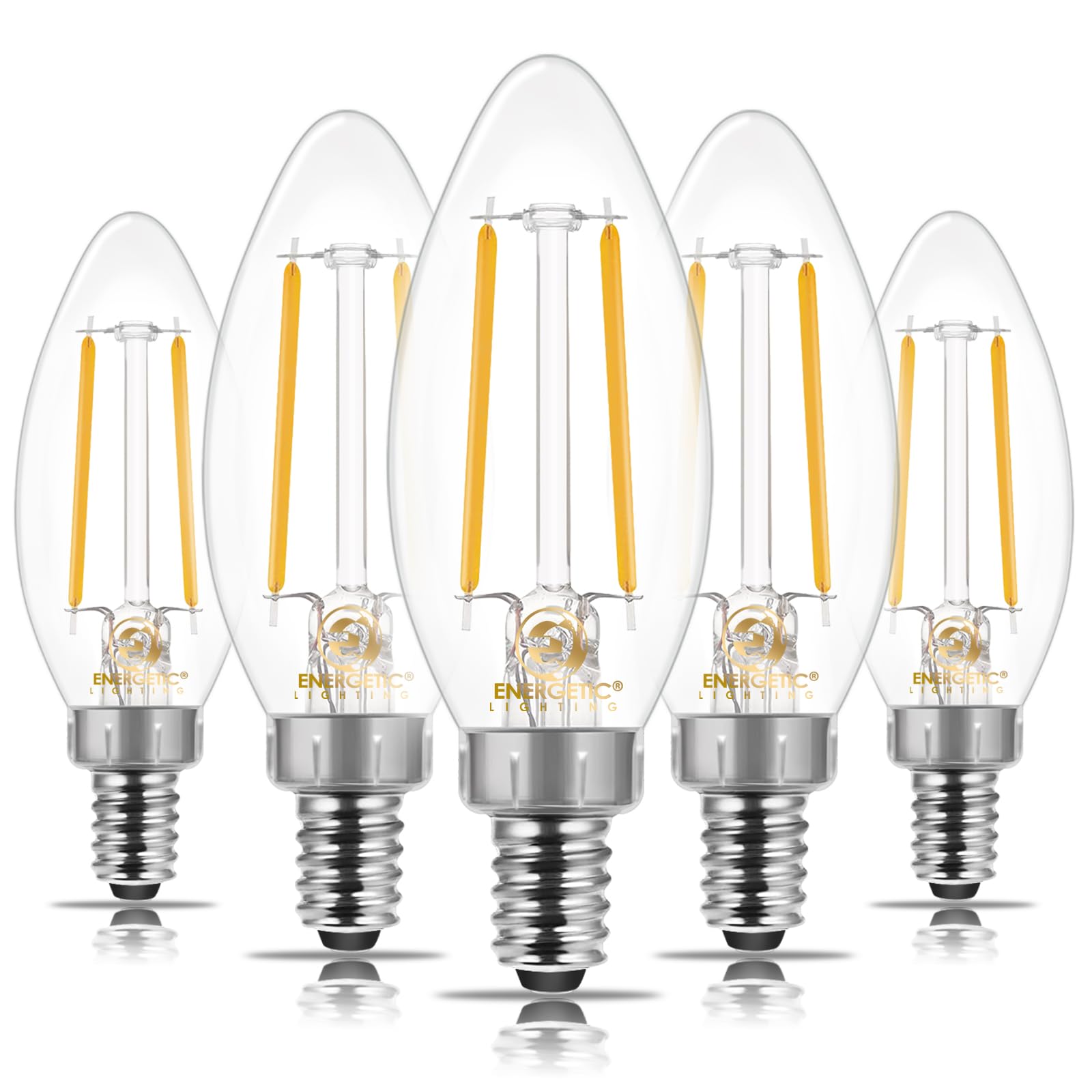 Energetic E12 Led Classic Candelabra Clear Light Bulb, 4W, Equivalent 40W, 400 Lumens, Soft White 2700K, Filament Clear Glass Ca