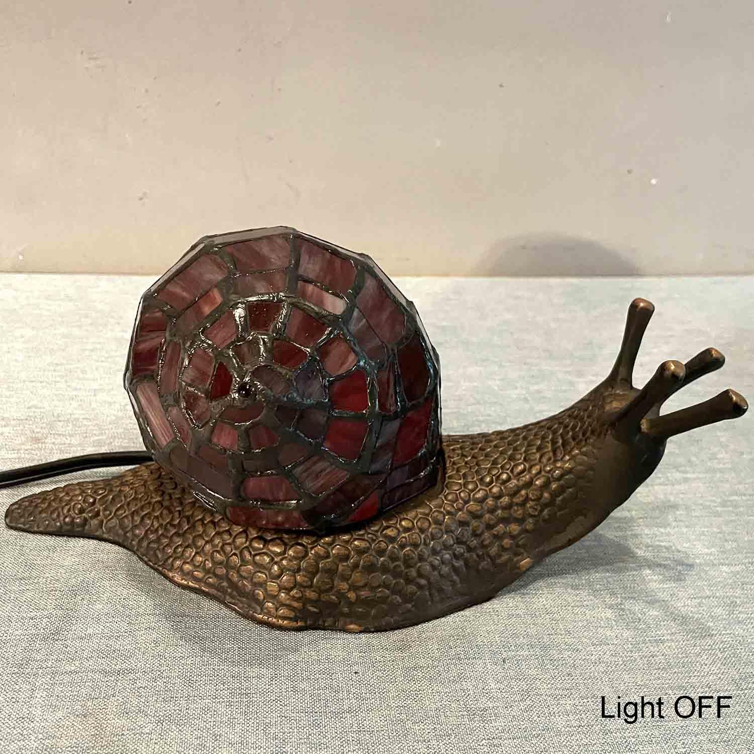 Bieye L10989 Land Snail Tiffany Style Stained Glass Accent Table Lamp For Home Decor (Red, 10'' D X 5'' W X 5'' H)