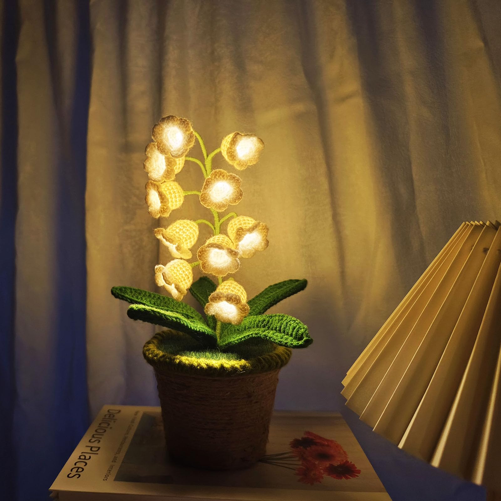 Forvermand Lily of The Valley Lamp - Large White Crochet Flower with 10 Night Lights, Perfect Gift for Women, Model FM004A