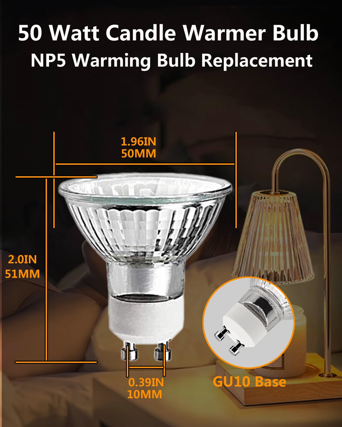 Snnalosses Wax Warmer Bulbs,120V 50W Gu10 Light Bulbs For Candle Warmer Lamp,Gu10+C, Mr16 With No Glass Cover Warming Bulbs,Dimm