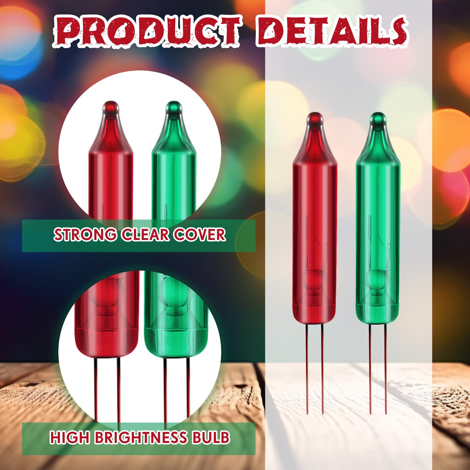 Mudder Mini Light Bulbs - 300 Pcs Replacement Incandescent String Lights, 2.5V, 0.17A, Red and Green for Indoor/Outdoor Xmas Decoration