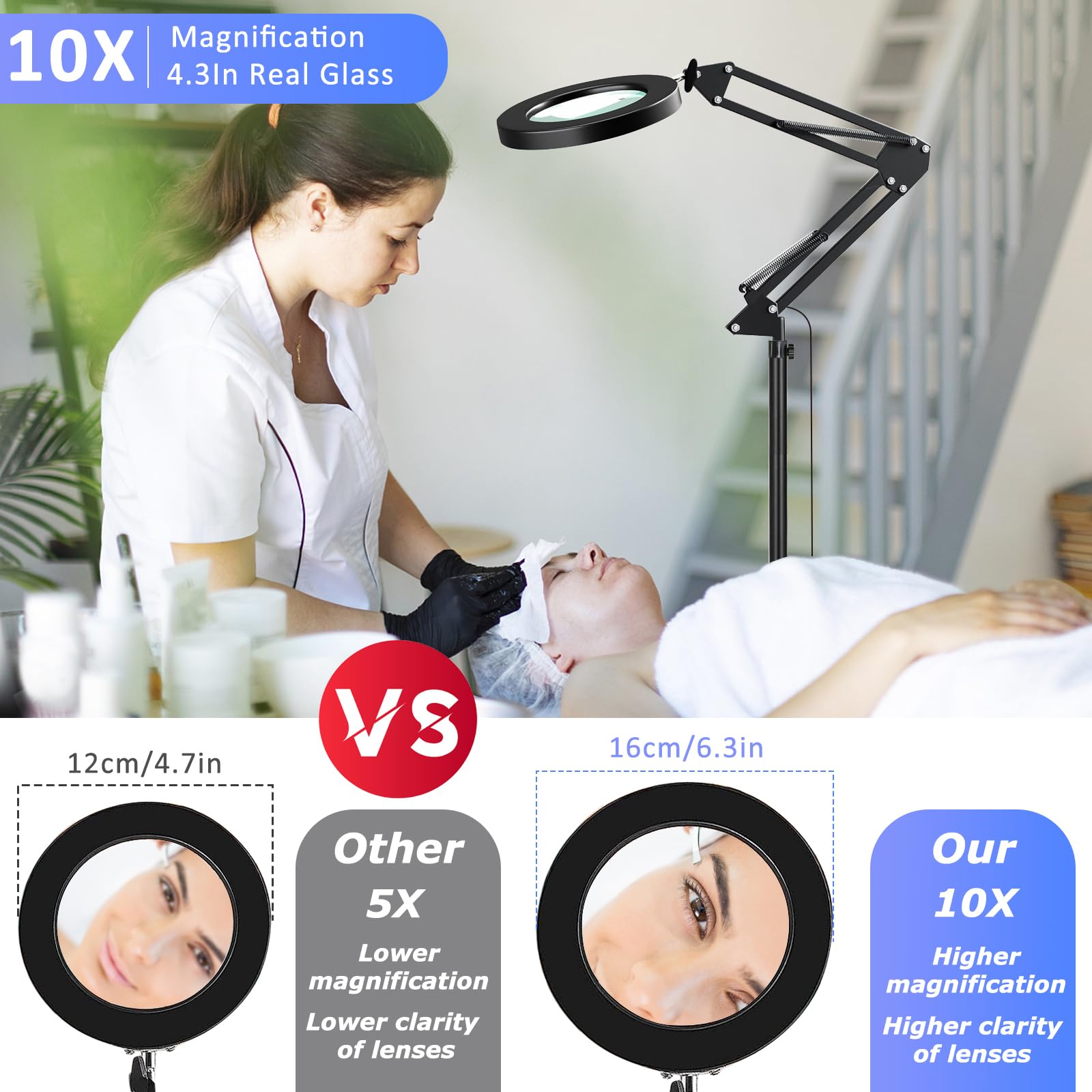 Baoomalongly 3-In-1 Large Floor Magnifying Glass With Light And Stand,10X Magnifying Glass For Reading,Adjustable 72 Led Light 2