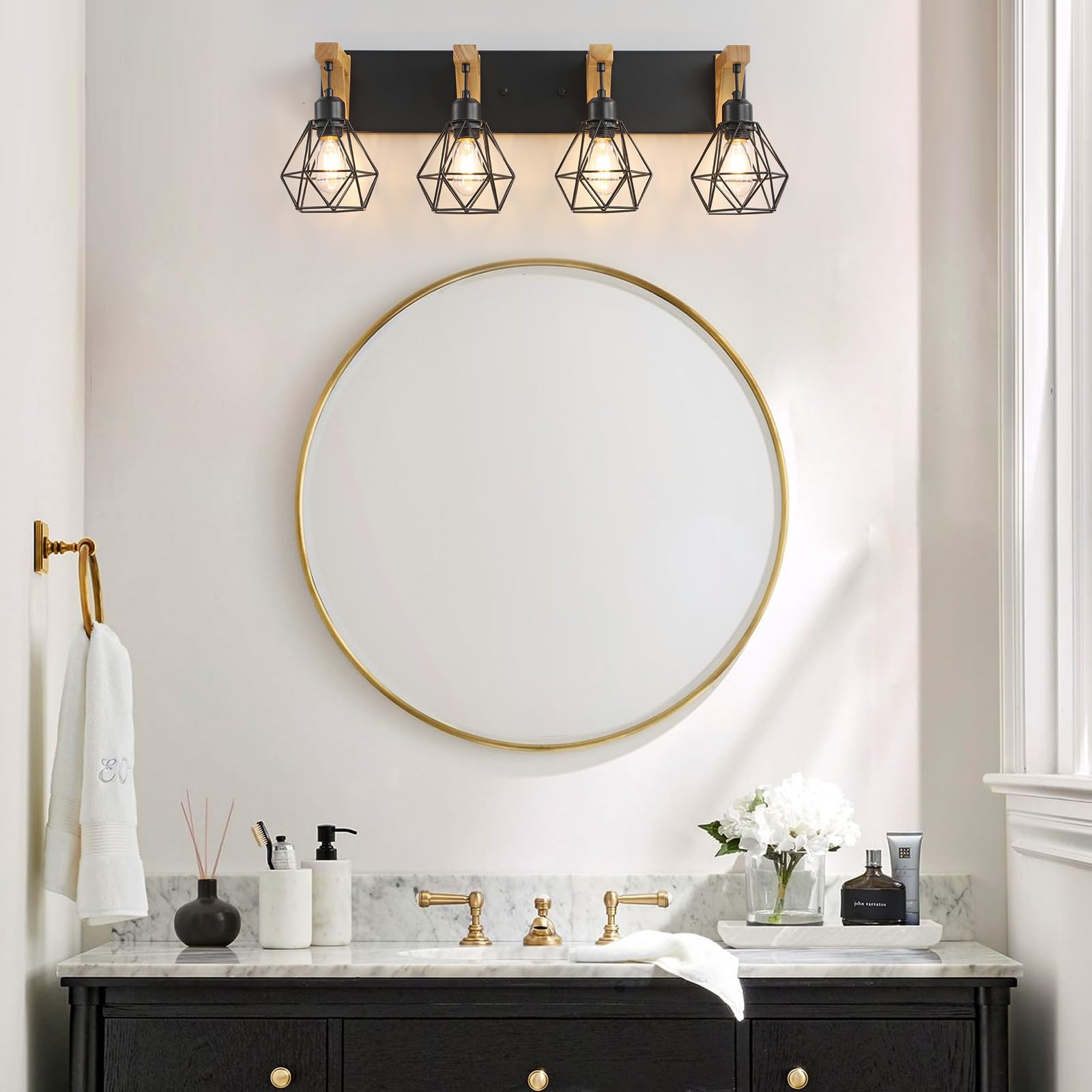 maesta 4-Light Bathroom Vanity Light Fixture, Metal, Rustic Black, Model MA018