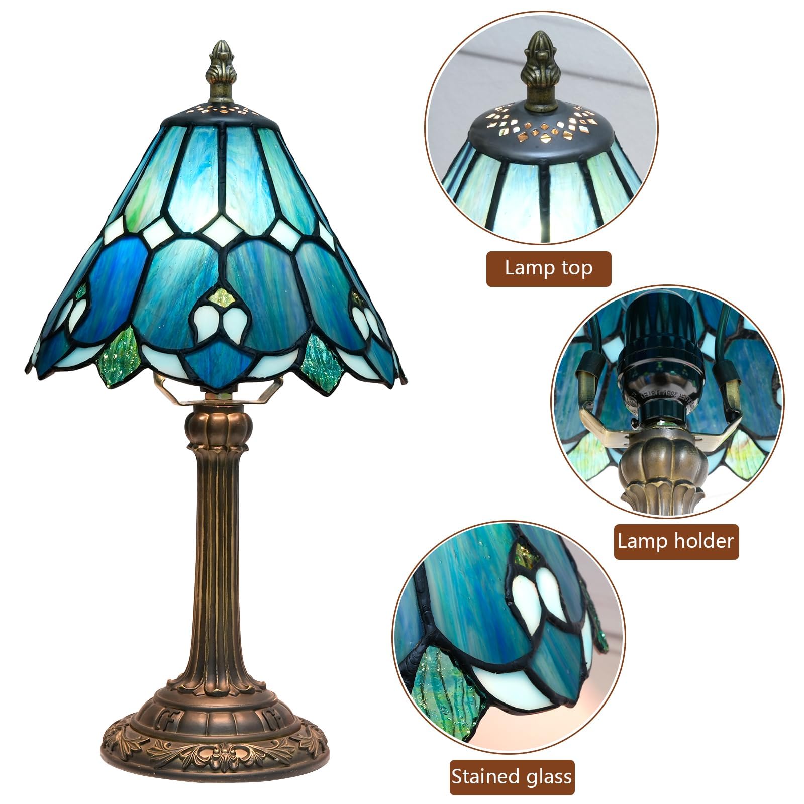 Wecrejoni Tiffany Lamp Bedside Table Lamp-Nightstand,Stained Glass Lamp For Bedroom Dorm Living Kitchen, Aesthetic Cute Home Dec