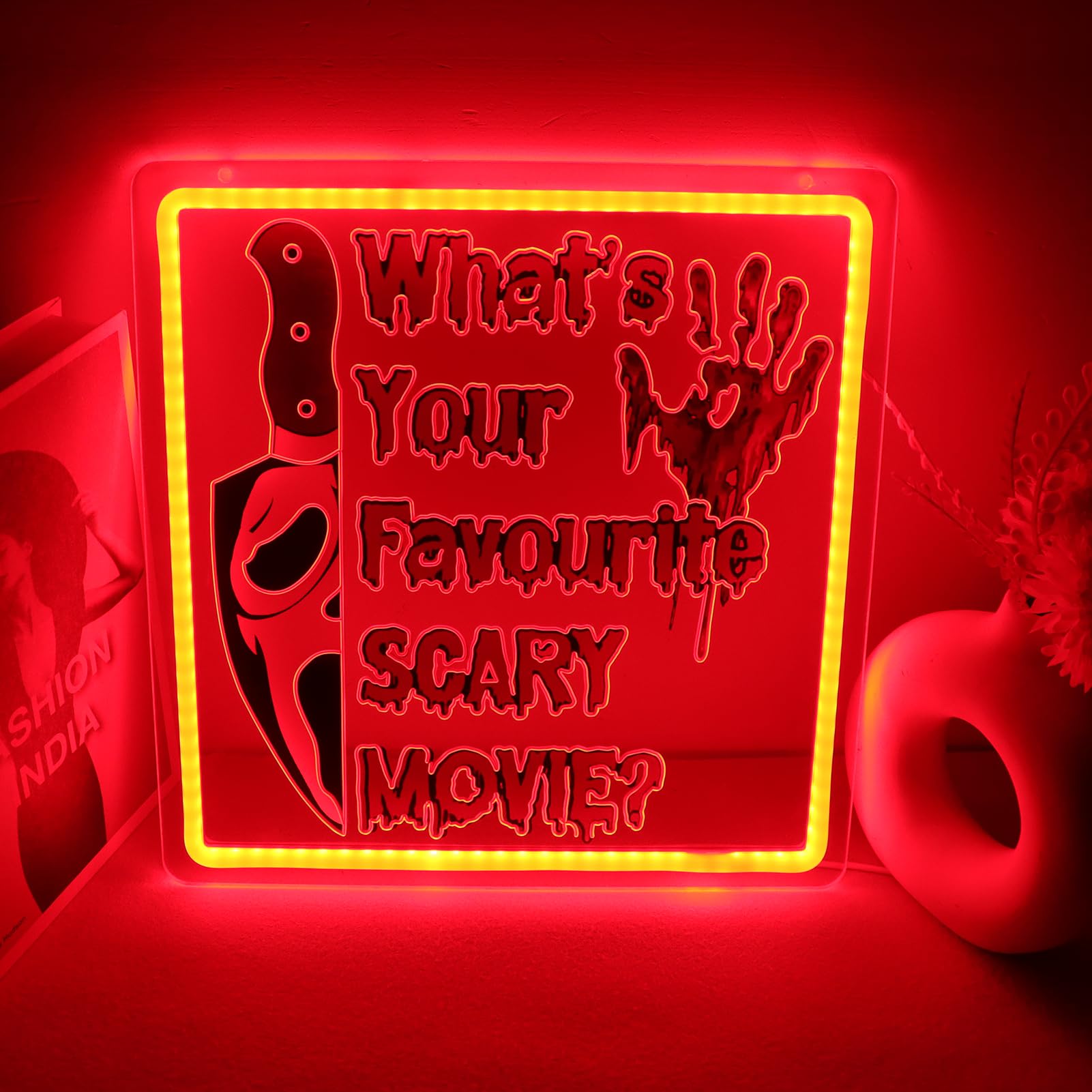 Fuendkf WhatS Your Favourite Scary MoviesNeon Signs For Wall Decor Dimmable Neon Lights Horror Movie Lover Gift Sign For Movie Night Party Decor Horror Room Neon Lights For Halloween Decoration