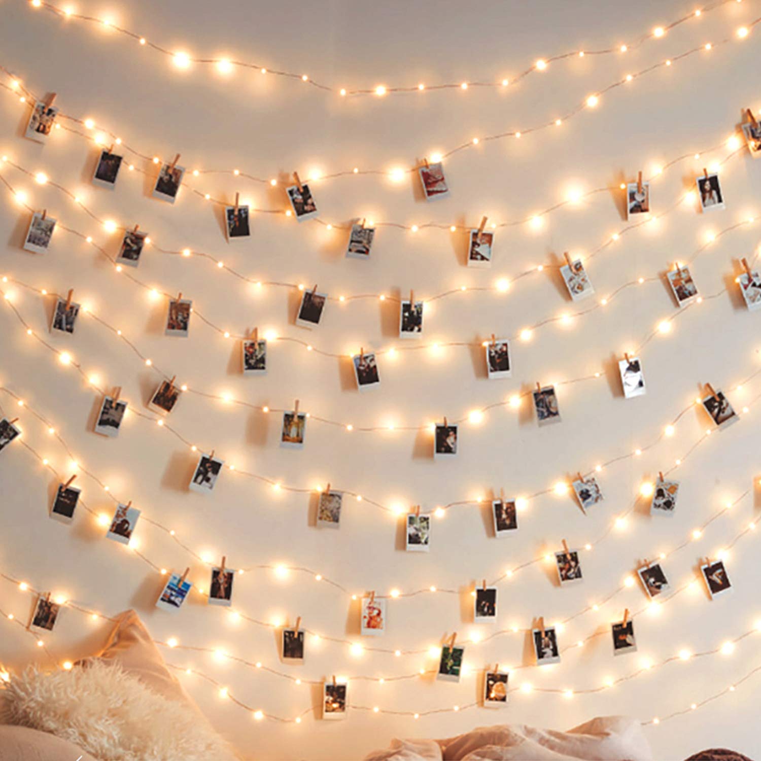 Photo Clip 17Ft - 50 Led Fairy String Lights With 50 Clear Clips For Hanging Pictures, Christmas Party Birthday Decoration - Perfect Dorm Bedroom Wall Decor Wedding Decorations