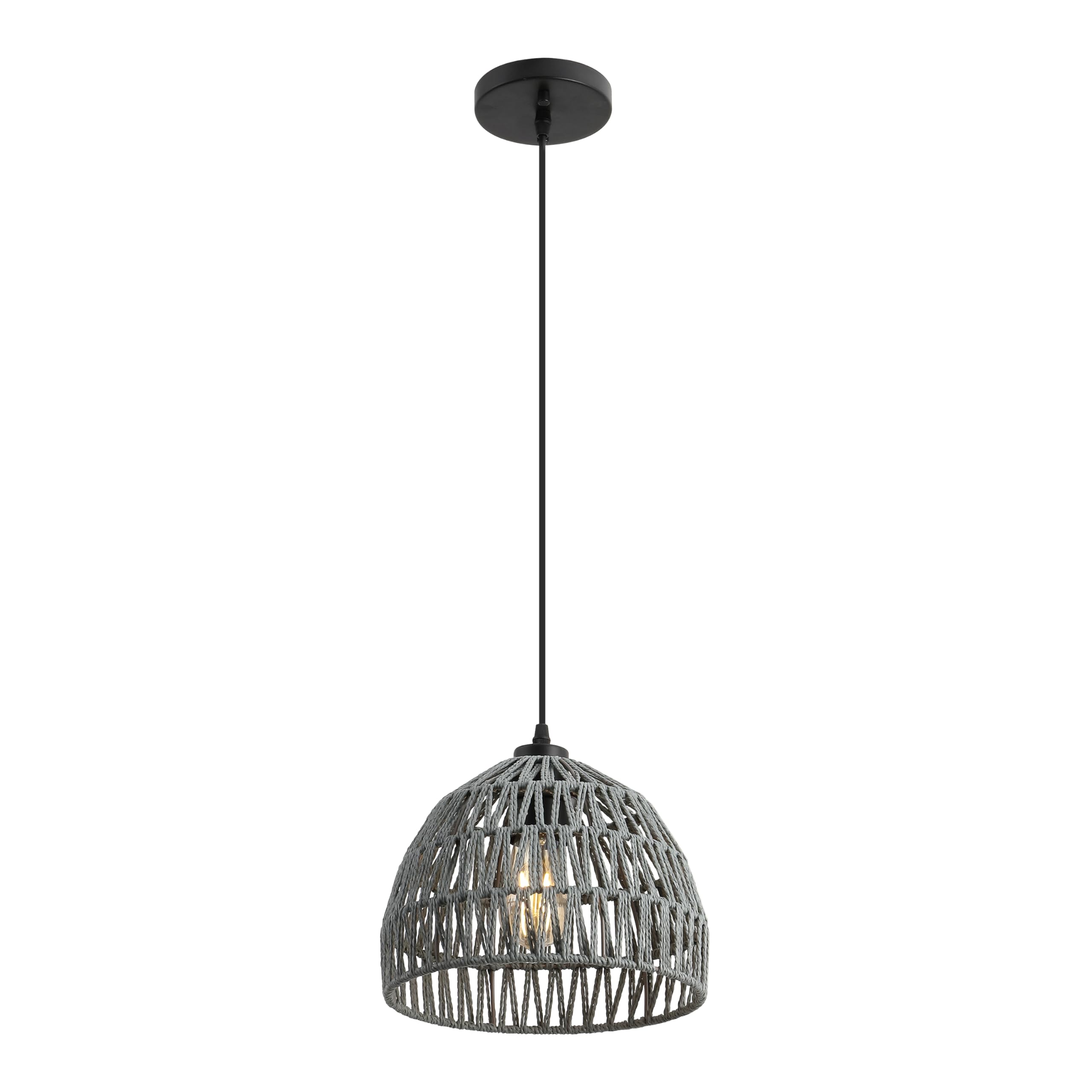 Jonathan Y Jyl6513D Campana 10.25 1-Light Bohemian Modern Woven Rope/Iron Led Pendant Farmhouse, Coastal, Transitional, Kitchen,