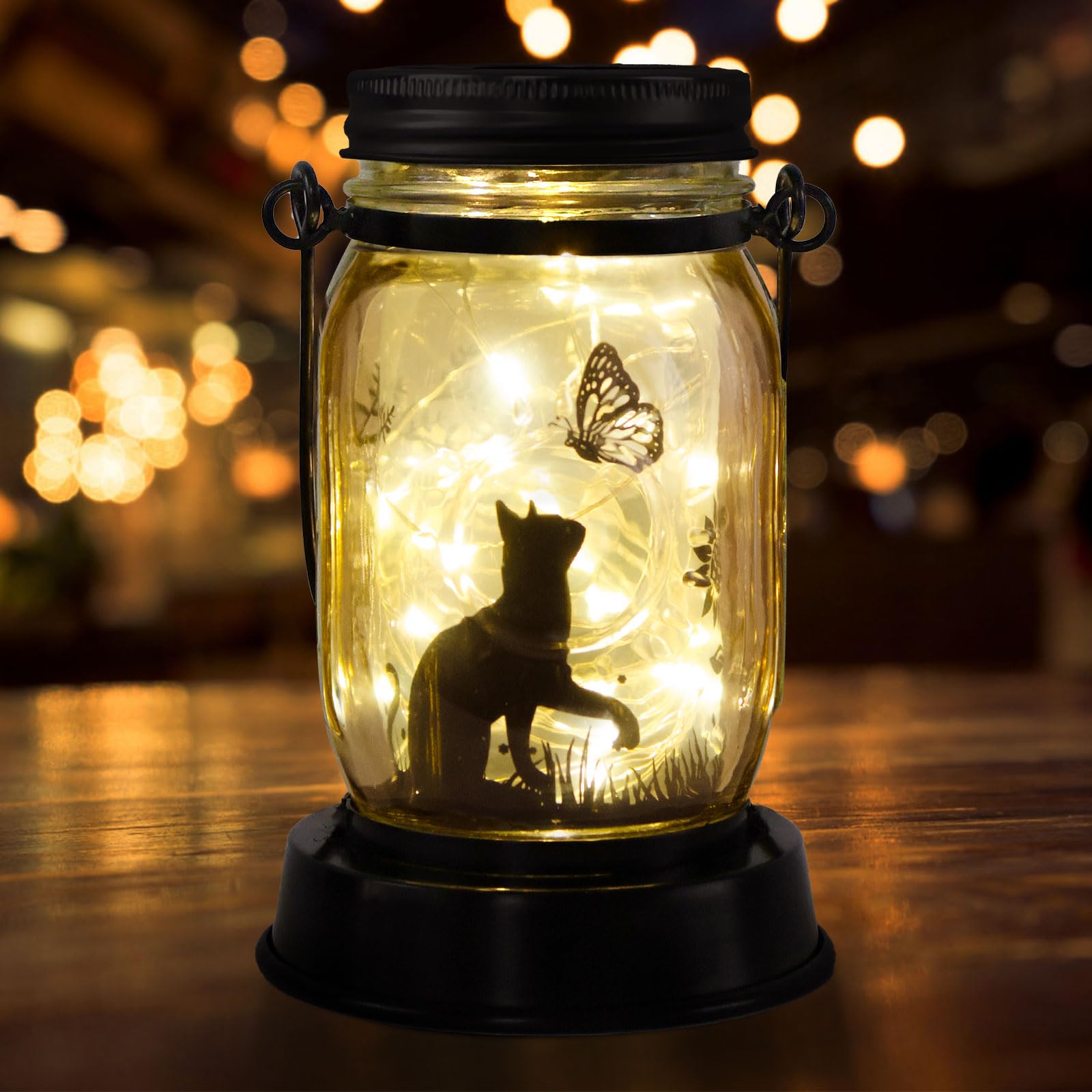 Cat Lover Gifts for Mom/Grandma/Women/Sister Cat Butterfly Solar Light Gifts Mother Day Gift Solar Lanterns Outdoor Waterproof F