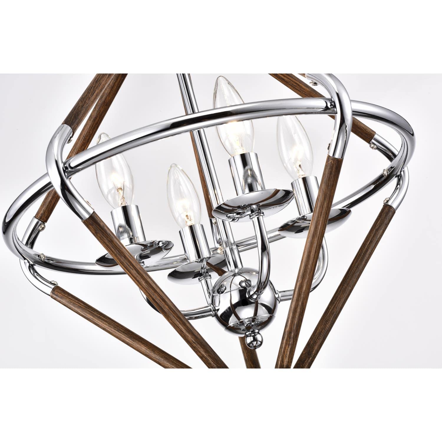 Warehouse Of Tiffany Imp76A/4Iwg Ilija Imitation Wood Grain/Chrome 4-Light Chandelier, 15.75&quot; L X 15.75&quot; W X 57.48&quot; H
