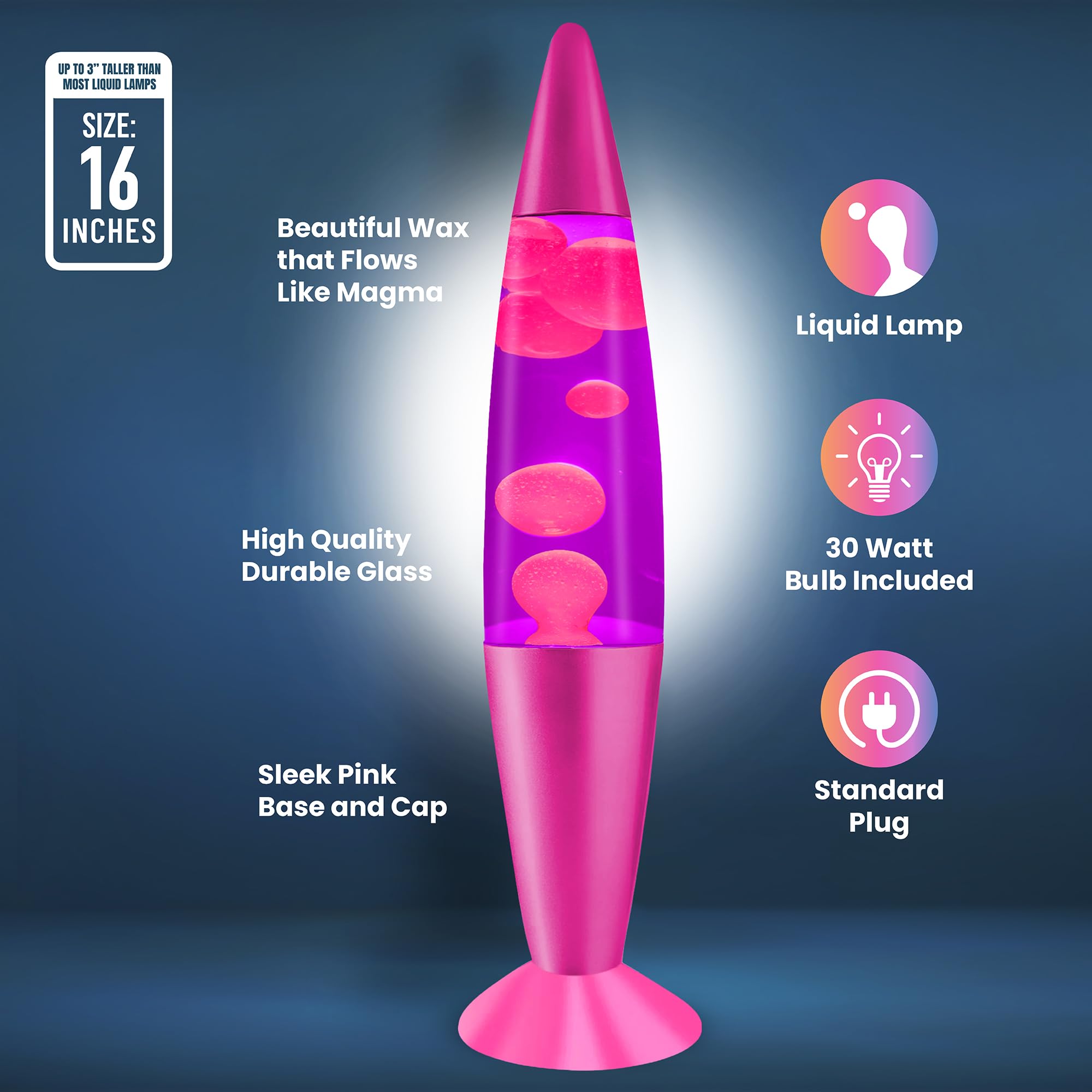Jambo 16-Inch Liquid Lamp - Pink Base, Purple Liquid & Wax - KL-17 Nightlight for Kids, Adults & Teens - Relaxing Home Decor