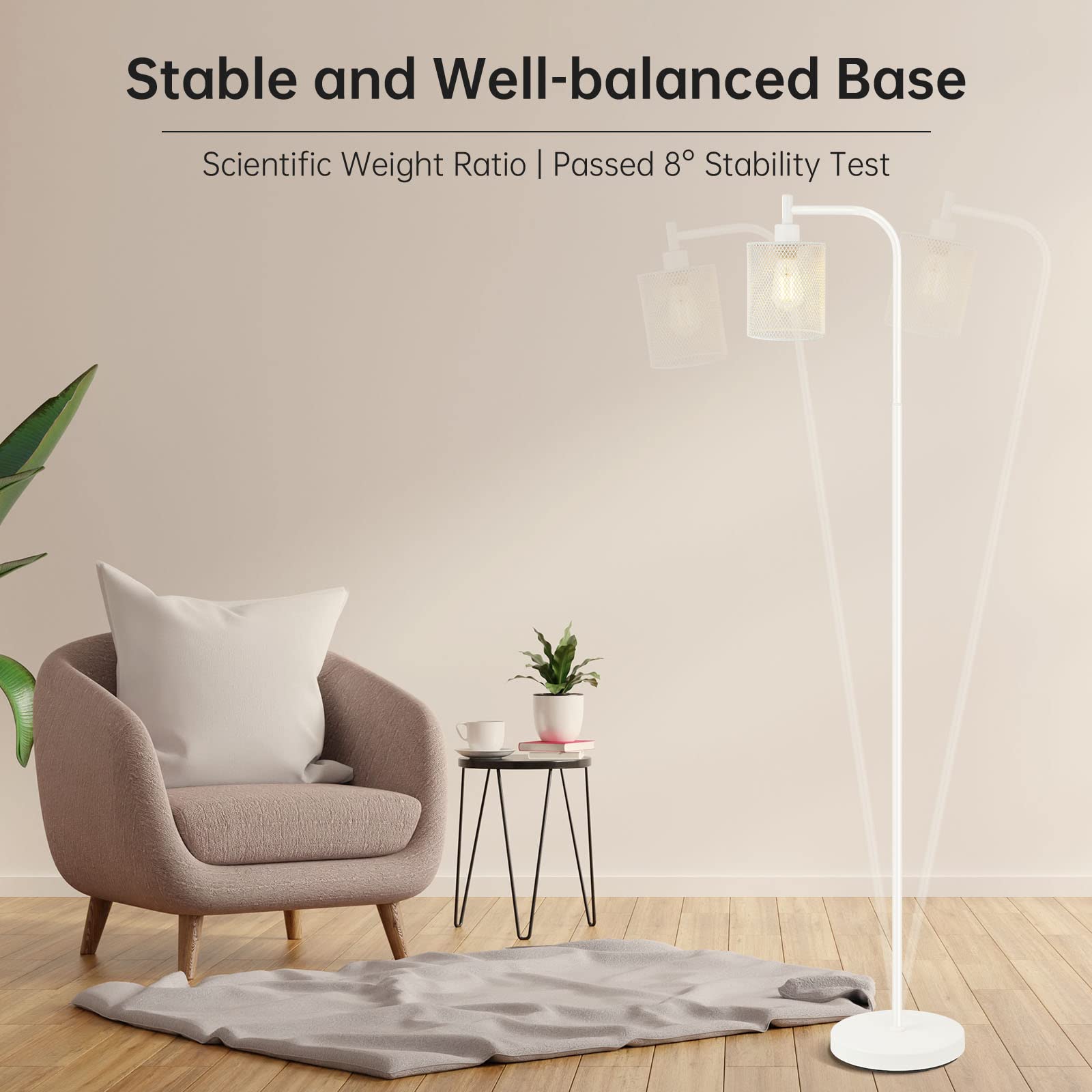 BoostArea 67 Inch Industrial Floor Lamp, Modern Metal Stand with Iron Mesh Lampshade, Gold, Model B1003