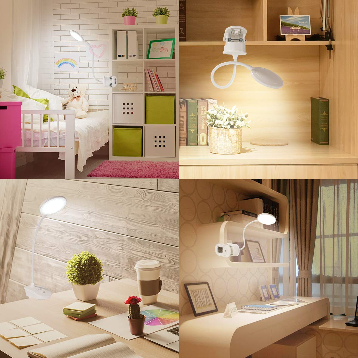 Miady 2 Pack Clip On Lamp,Battery Powered Reading Light,Clamp For Bed With 3 Brightness Level,Usb Rechargeable