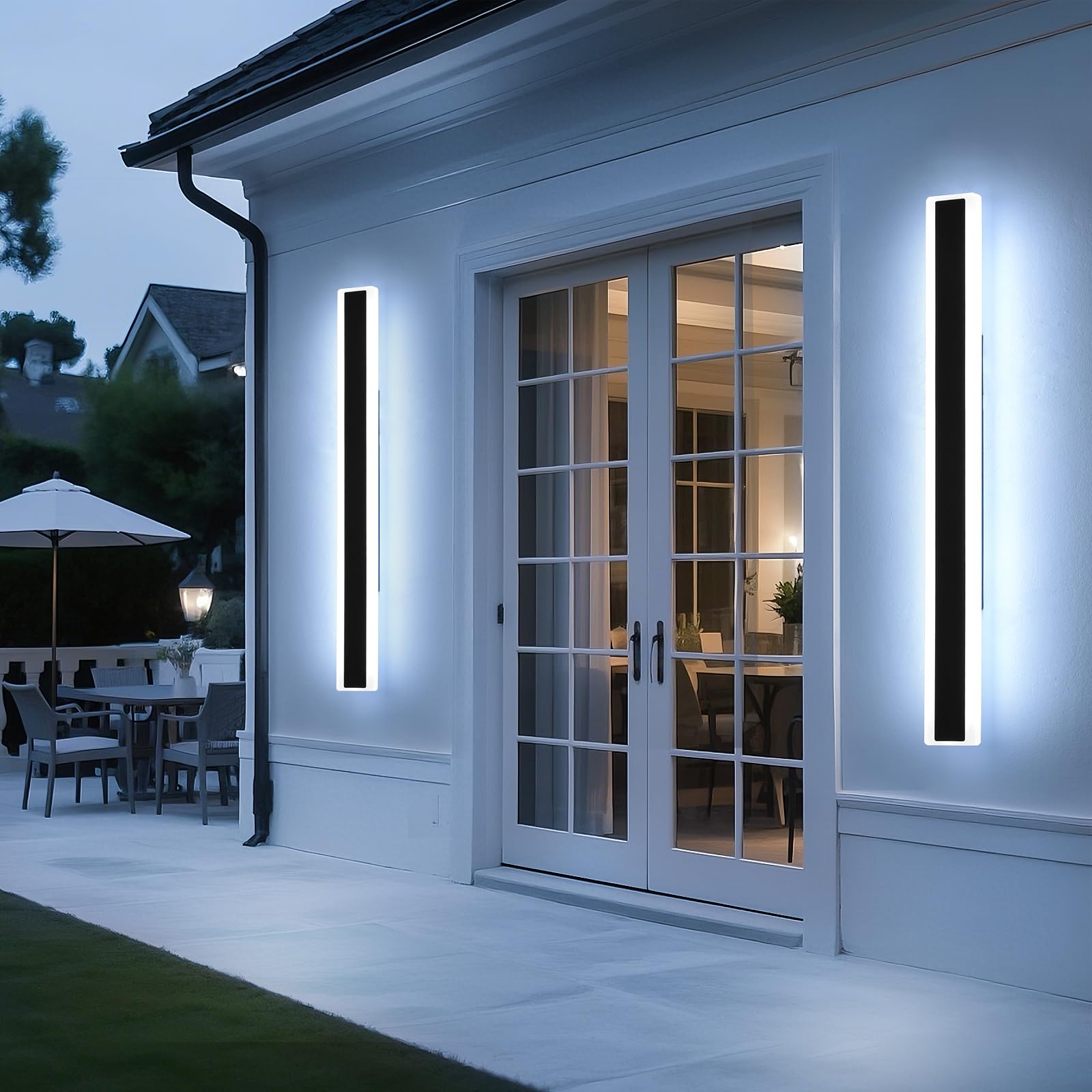 Mikeru 2Pack 57Inch Long Led Wall Light  6000K Cool White Modern Outdoor Wall Light Ip65 Waterproof Black Acrylic Porch Exterior Lighting Fixtures  Exterior Wall Mount Lights