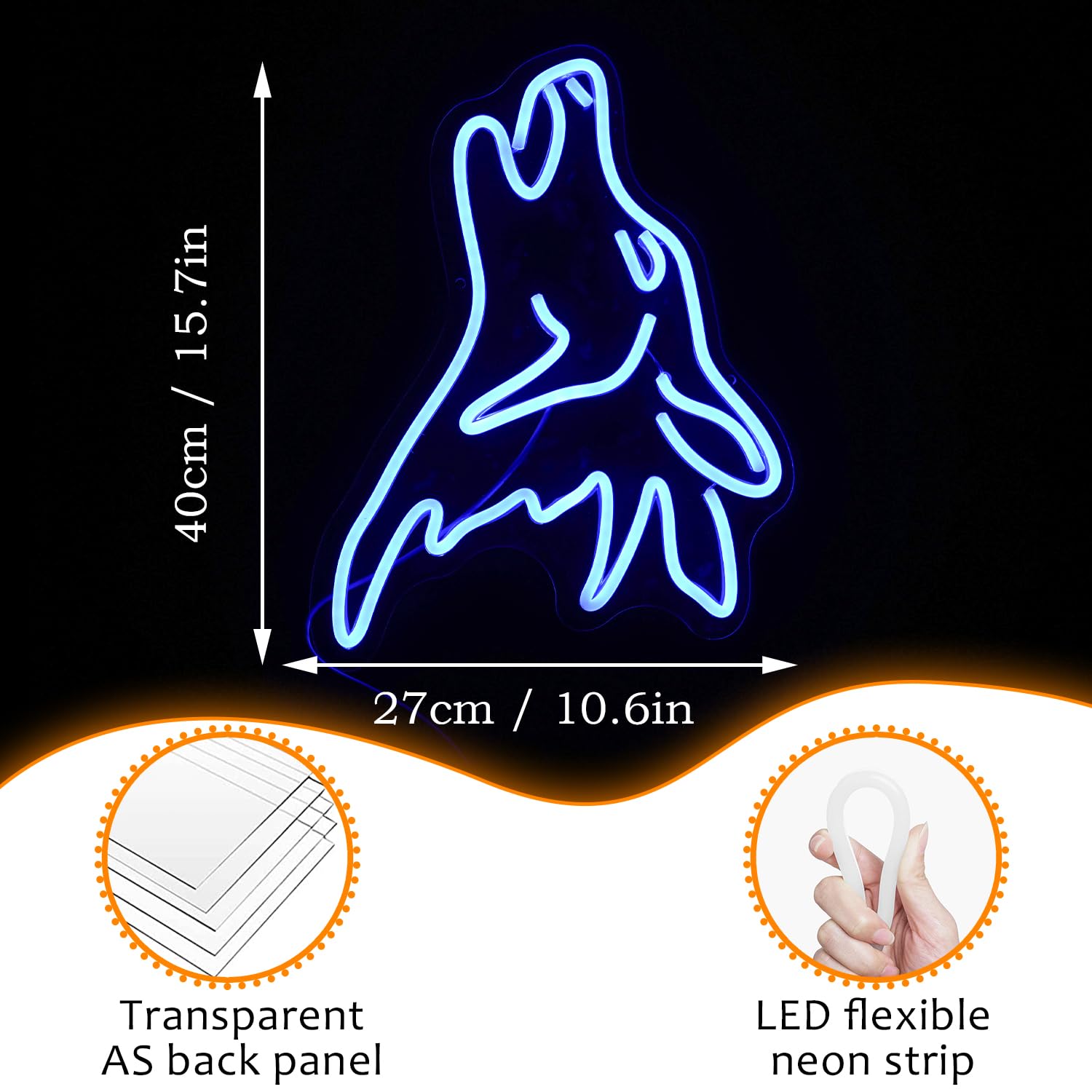 LISIGNVE Blue Wolf Neon Sign - Dimmable LED Wall Decor for Kids Room, USB Powered, Cute Birthday Party Gift
